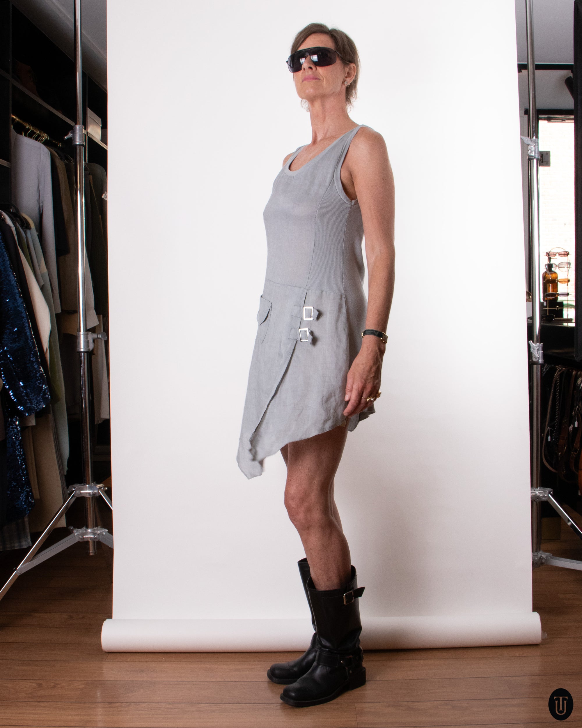 90's Buckle Linen Dress S