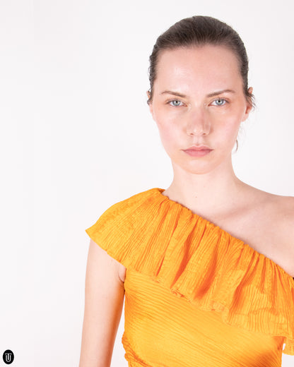 70's Yves Saint Laurent Sunny Ruffle and Pleat Dress XS