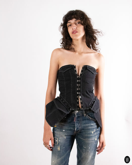 00's Vintage Denim Corset Top XS