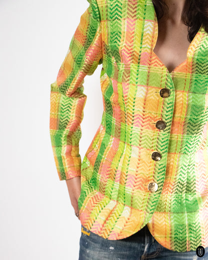 1990's Yves Saint Laurent "Variation" Plaid Blazer L