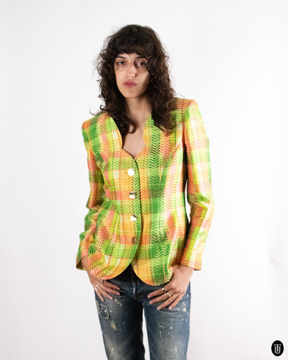 1990's Yves Saint Laurent "Variation" Plaid Blazer L