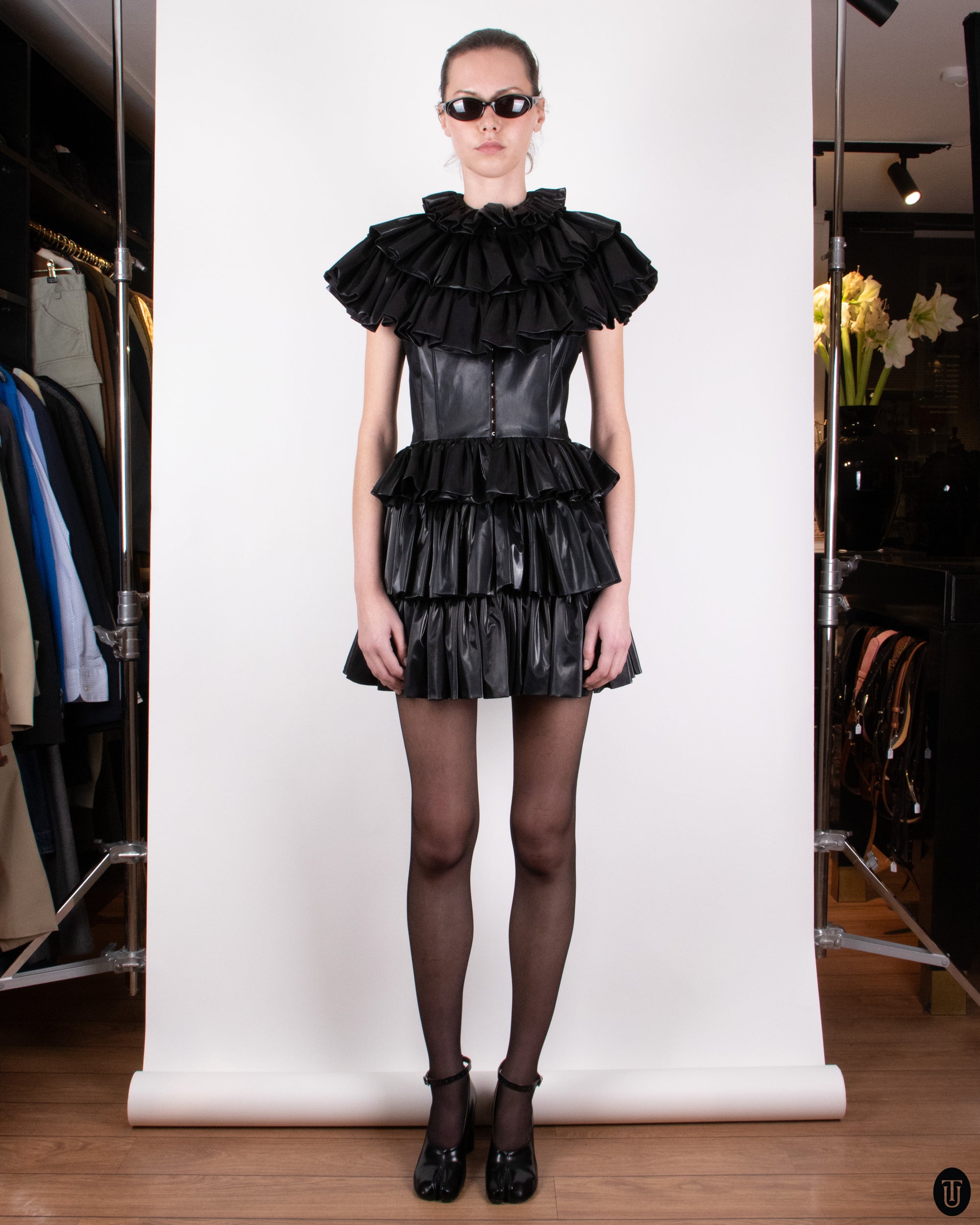 SS08 Nikoline Liv Andersen Black Vinyl Ruffle Dress XS