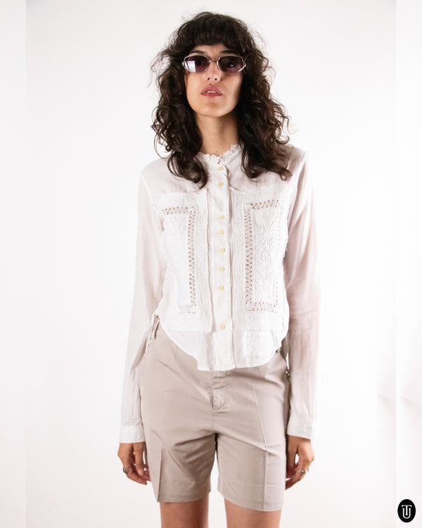 00's Martihé + François Girbaud "LE JEANS" White Cotton Drawstring Top S
