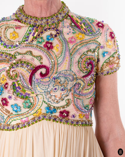 60's Embellished Silk Dress M