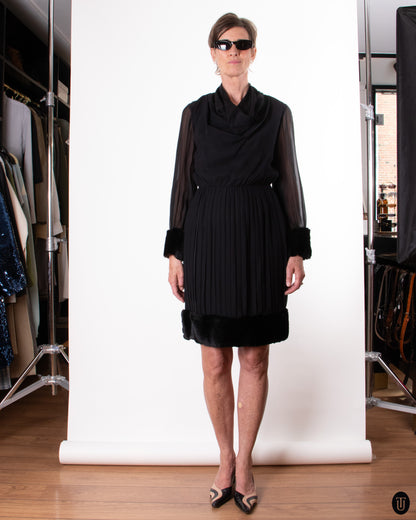 60's Sheer Dress with Fur S