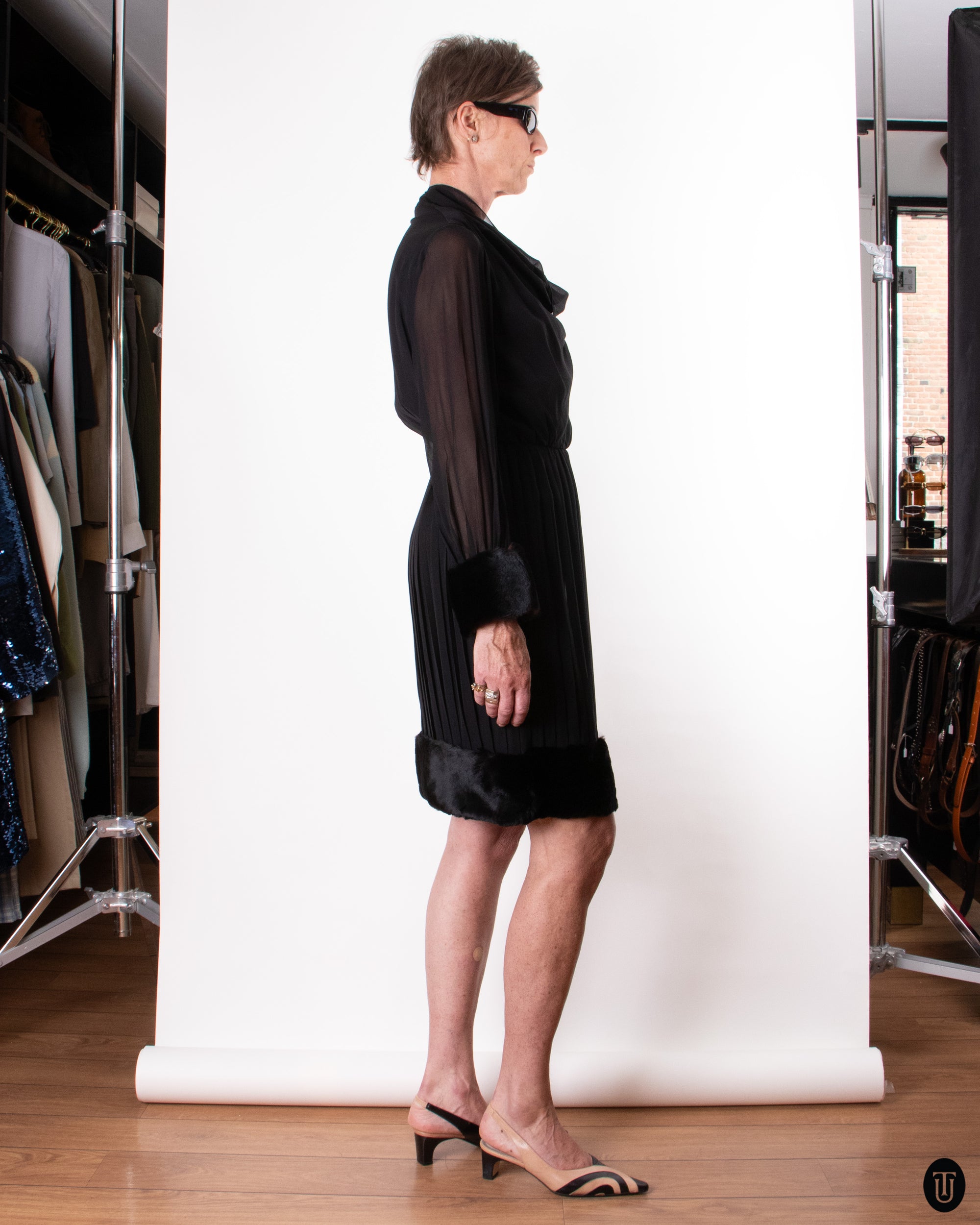 1960's Sheer Dress with Fur S