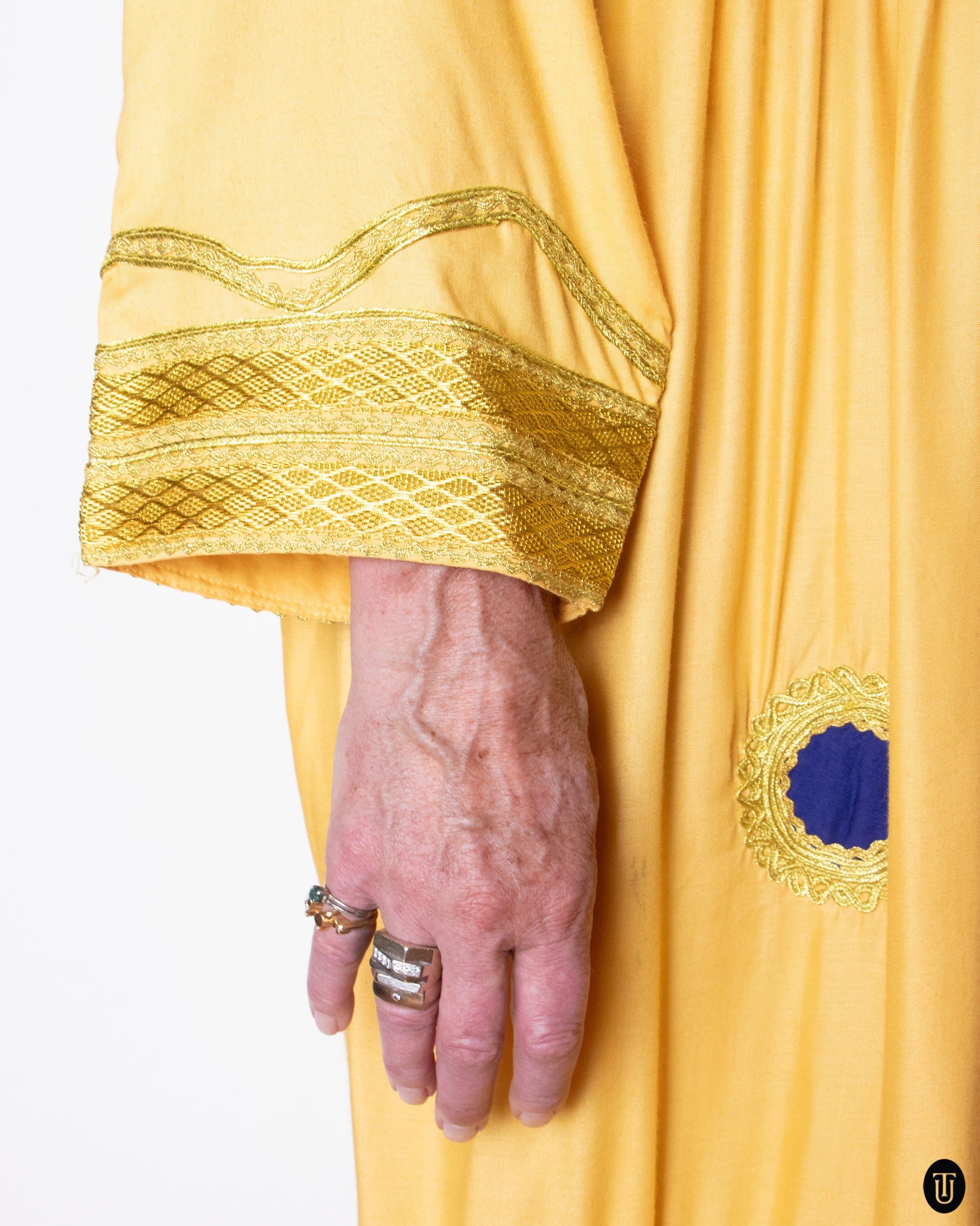 70's Embroidered Yellow Caftan Dress S