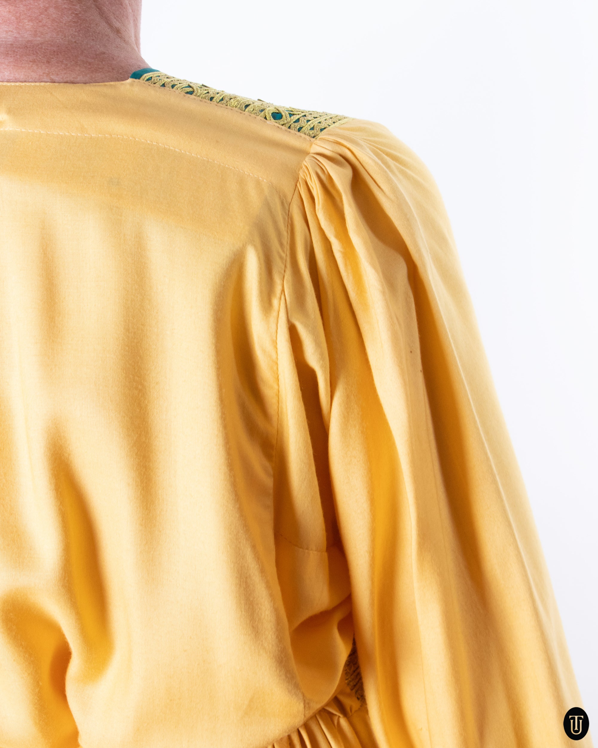 70's Embroidered Yellow Caftan Dress S