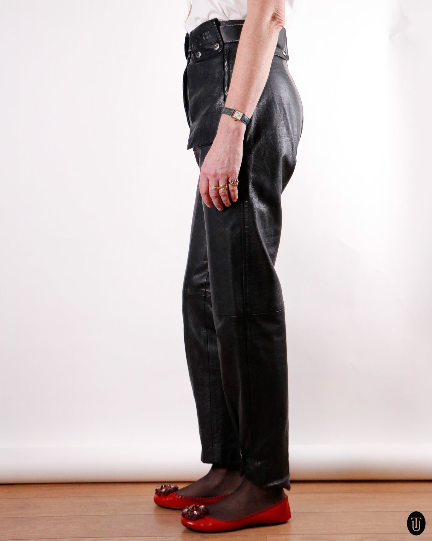 90's Chi Moda Leather Cigarette Trousers M