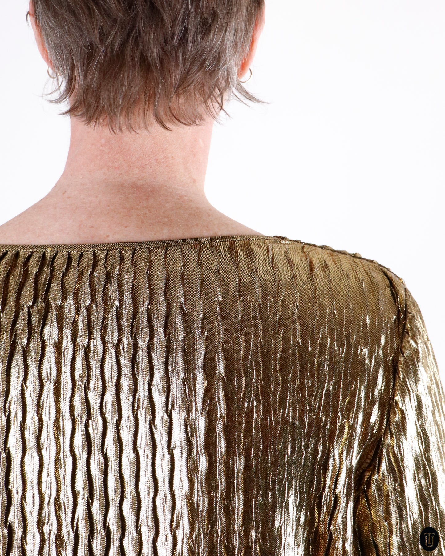 80's Yves Saint Laurent Gold Metallic Pleated Top M