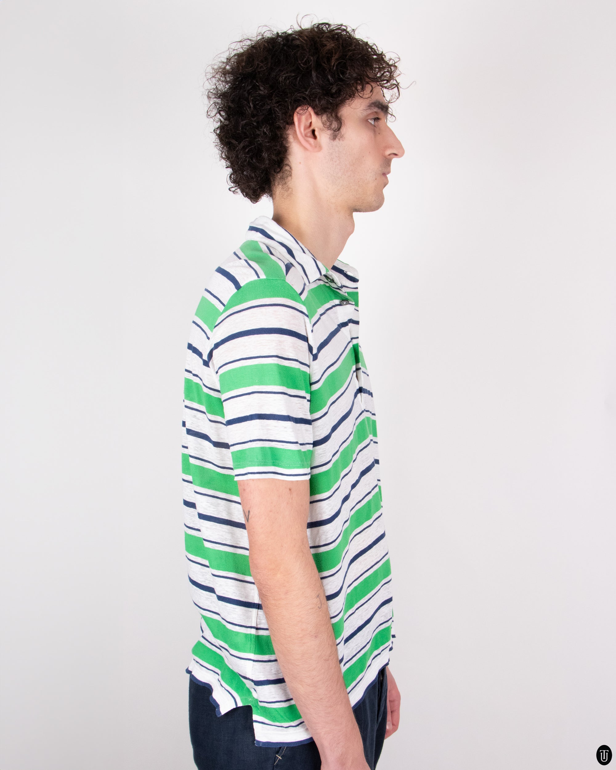 90s Hérmes Greenstriped Polo T-shirt M