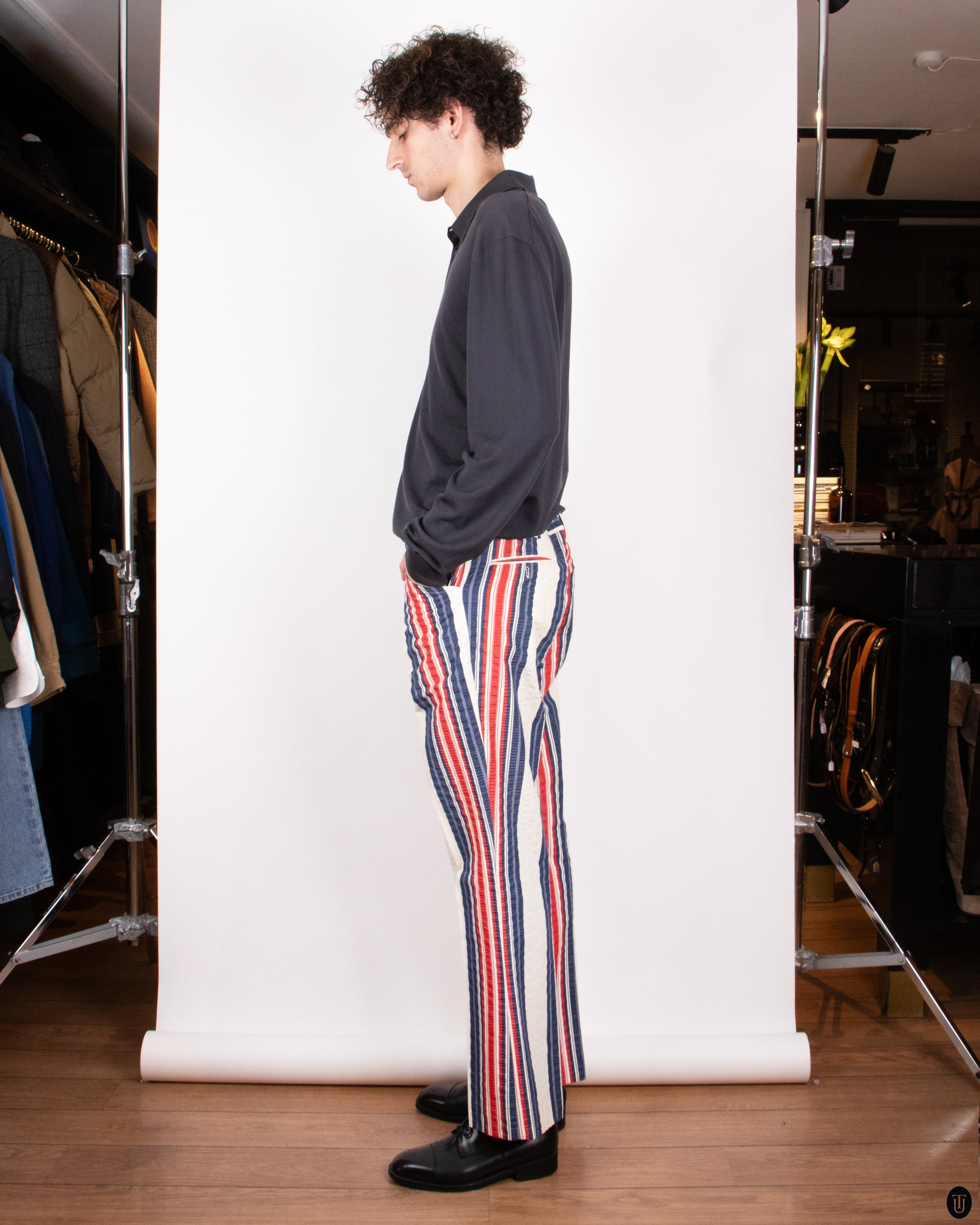 70s Farah Seersucker Flared Pants M
