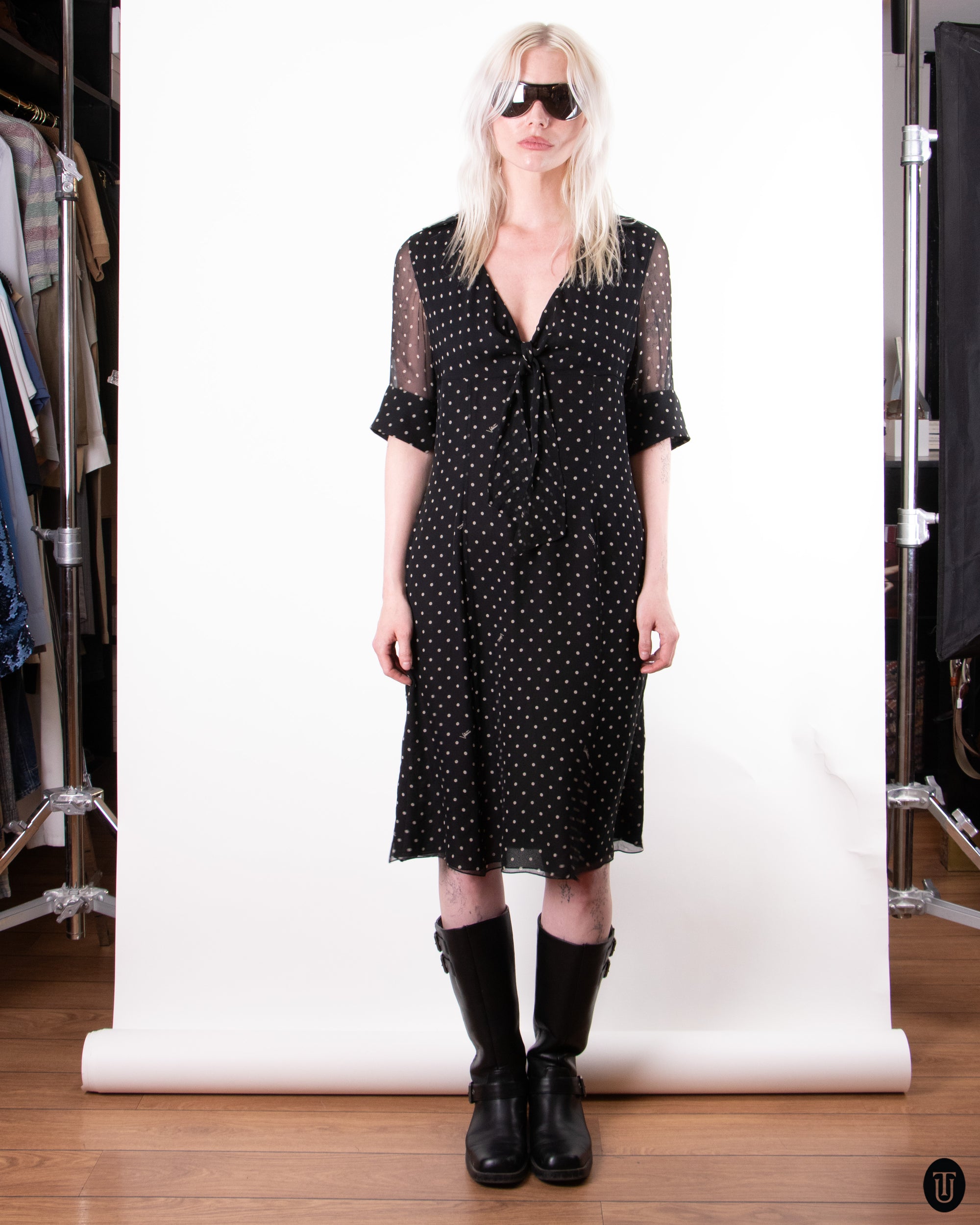 00's Valentino Silk Polka-Dot Dress M