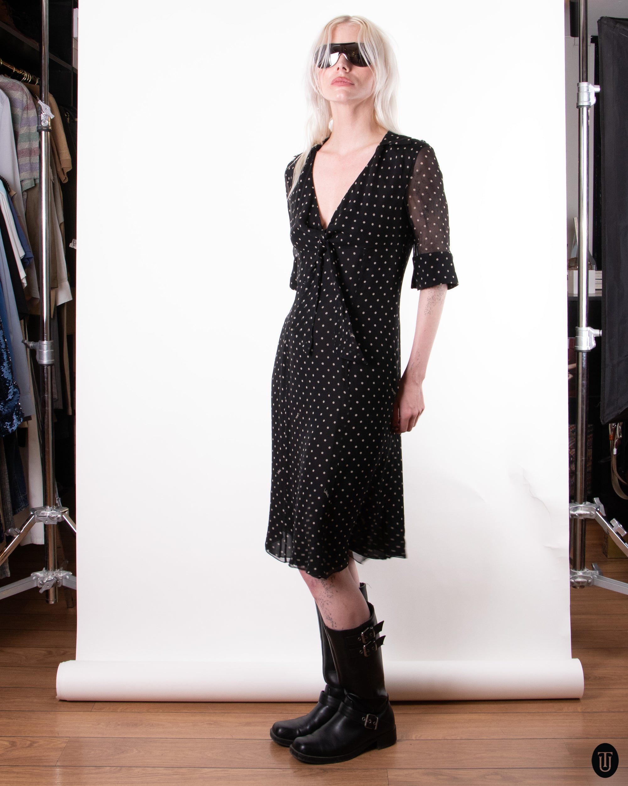 00's Valentino Silk Polka-Dot Dress M