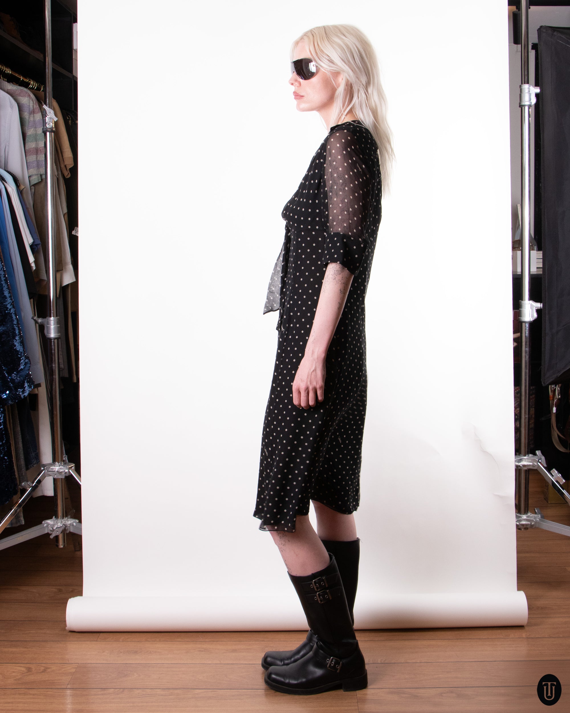 00's Valentino Silk Polka-Dot Dress M
