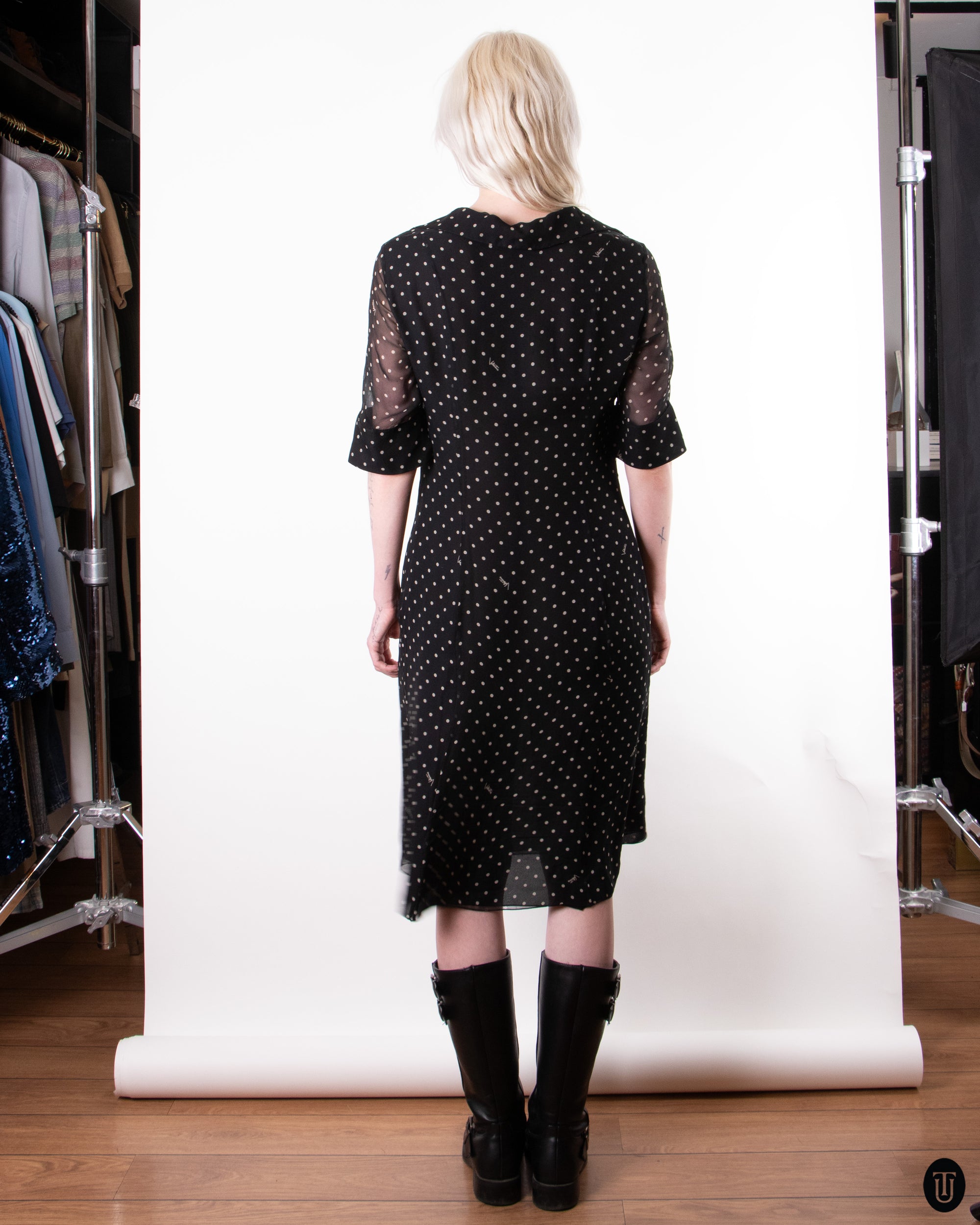 00's Valentino Silk Polka-Dot Dress M
