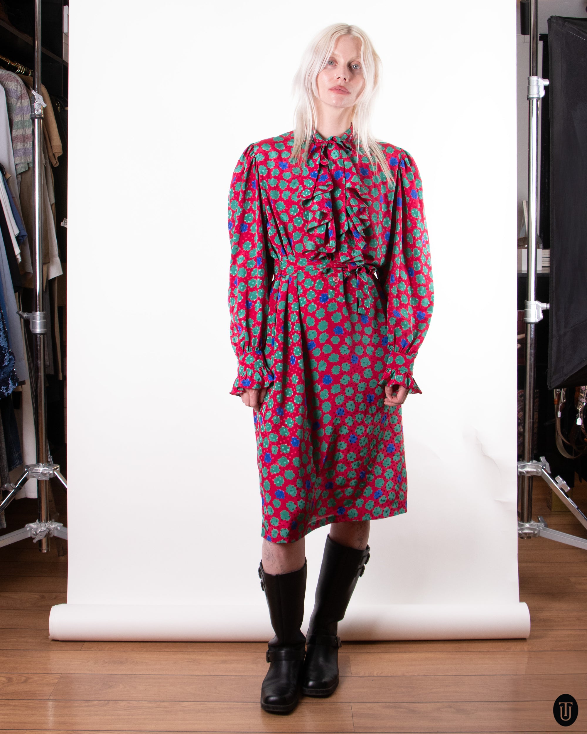 70's Pierre Balmain Ruffle Dress M