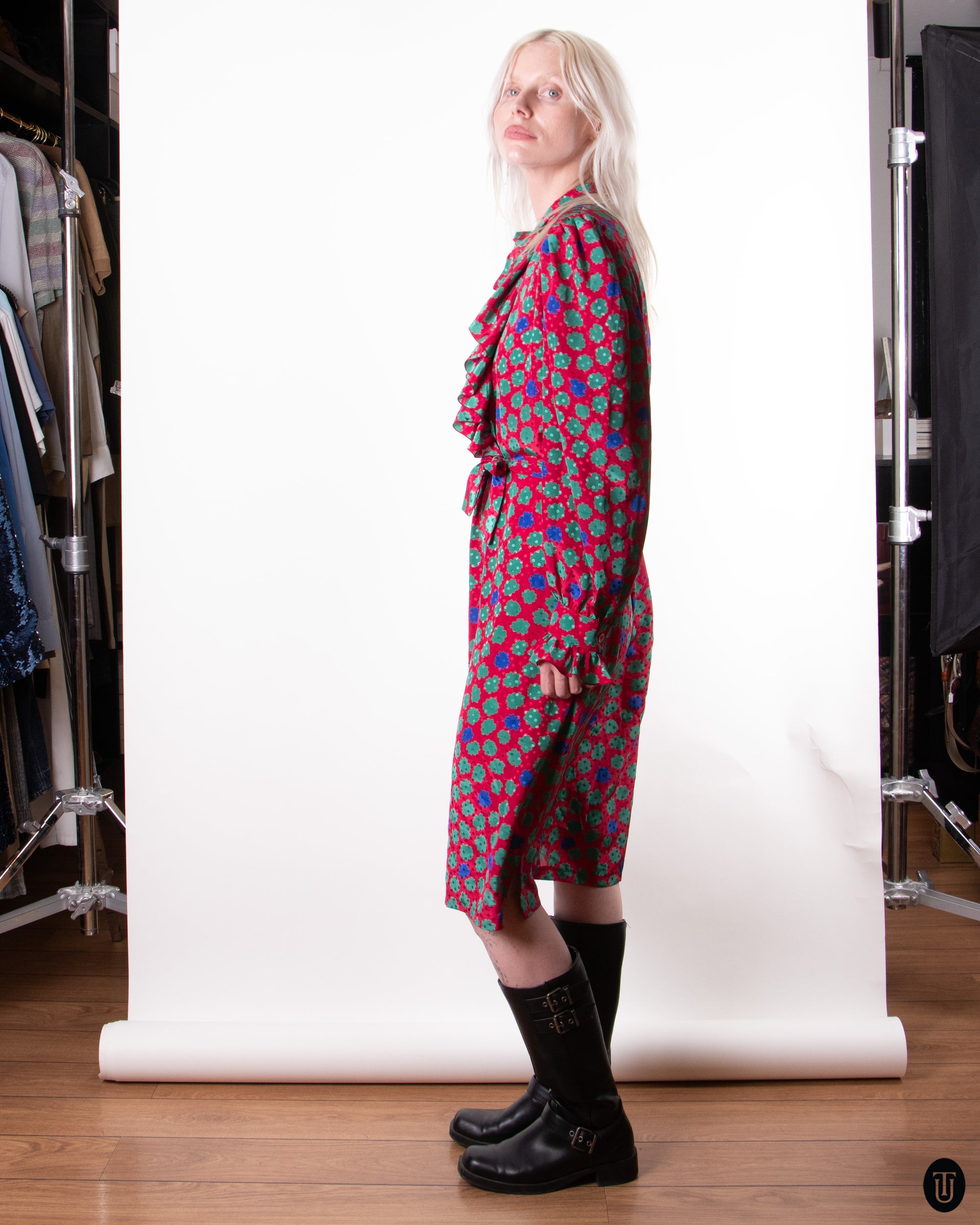 70's Pierre Balmain Ruffle Dress M