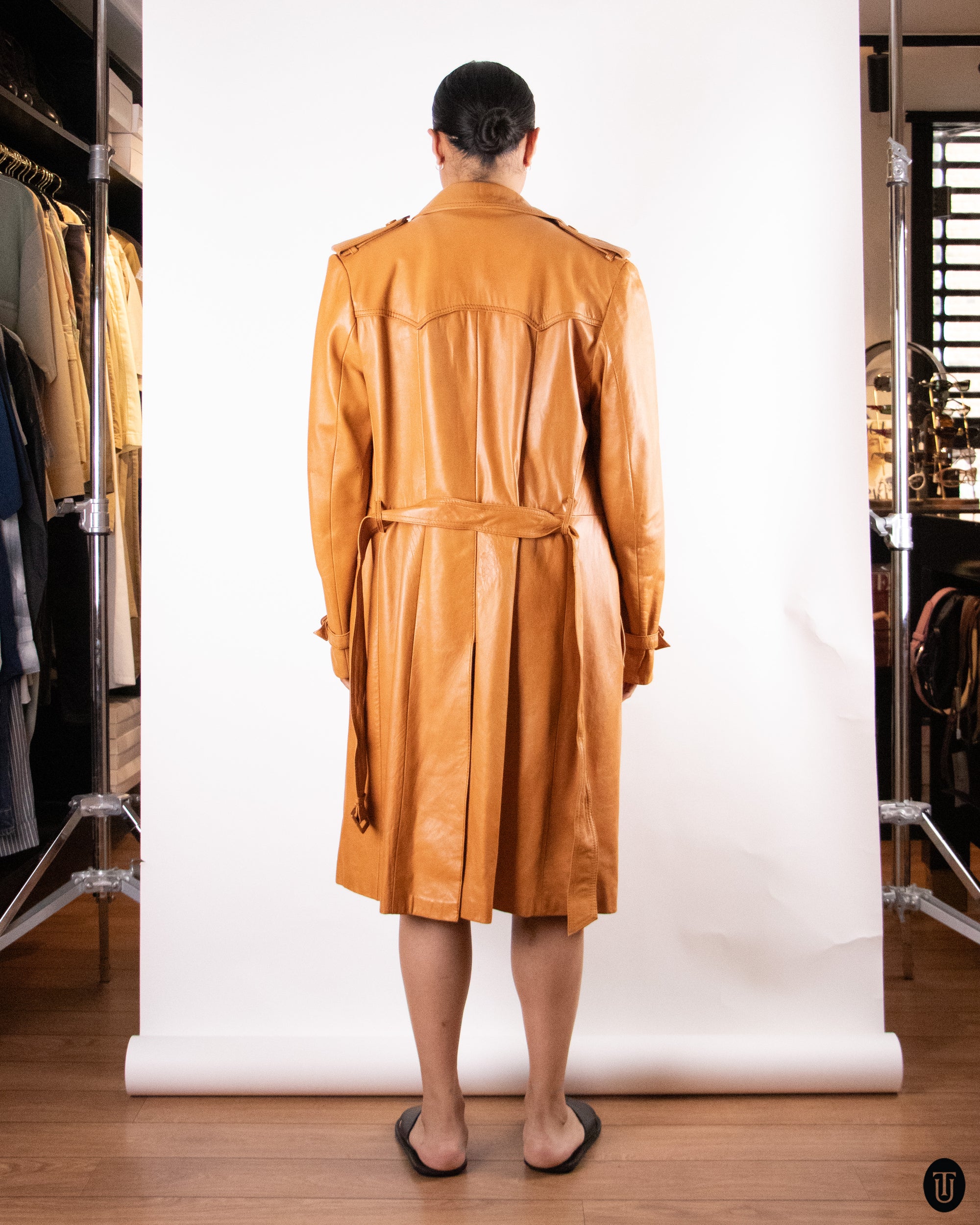 1970's Vintage Leather Trench Coat L
