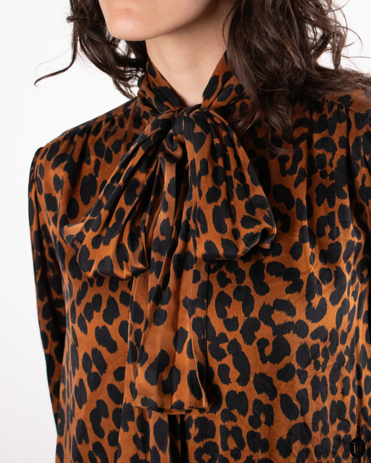 80's Yves Saint Laurent "Rive Gauche" Leopard Print Pussy Bow Blouse S