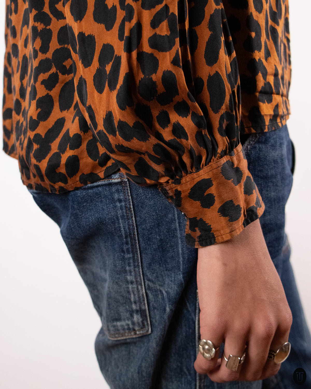 80's Yves Saint Laurent "Rive Gauche" Leopard Print Pussy Bow Blouse S