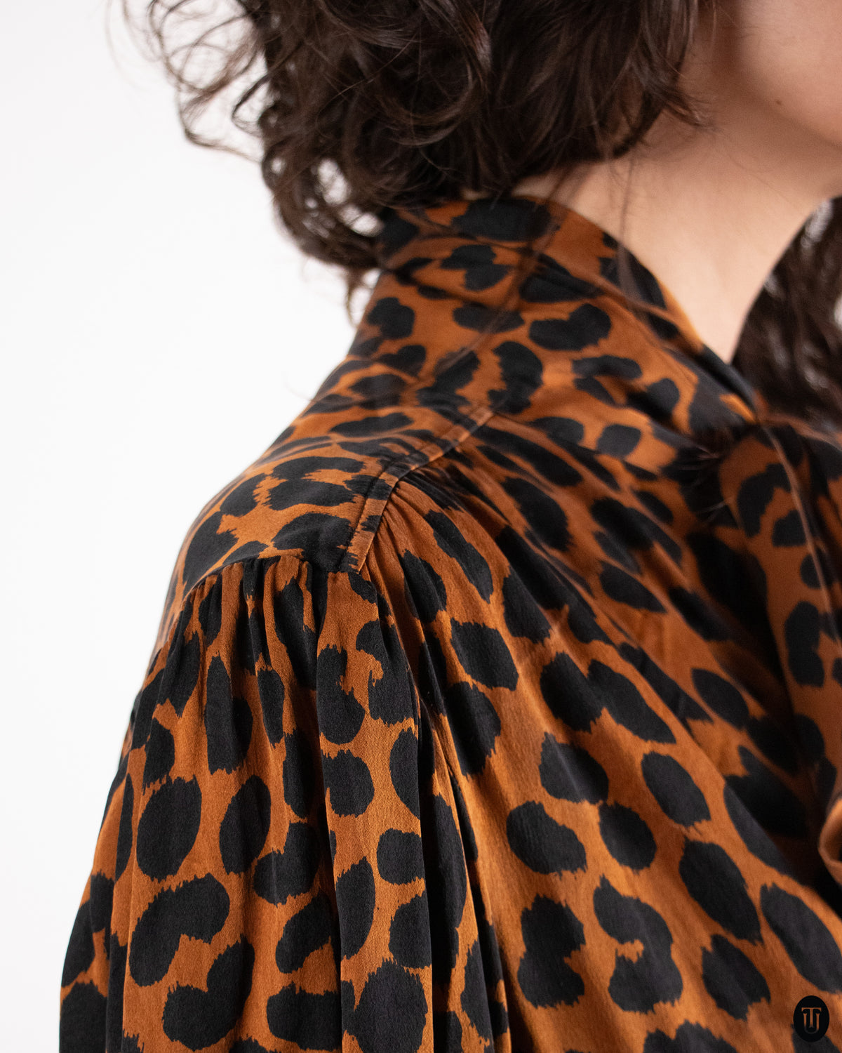 80's Yves Saint Laurent "Rive Gauche" Leopard Print Pussy Bow Blouse S
