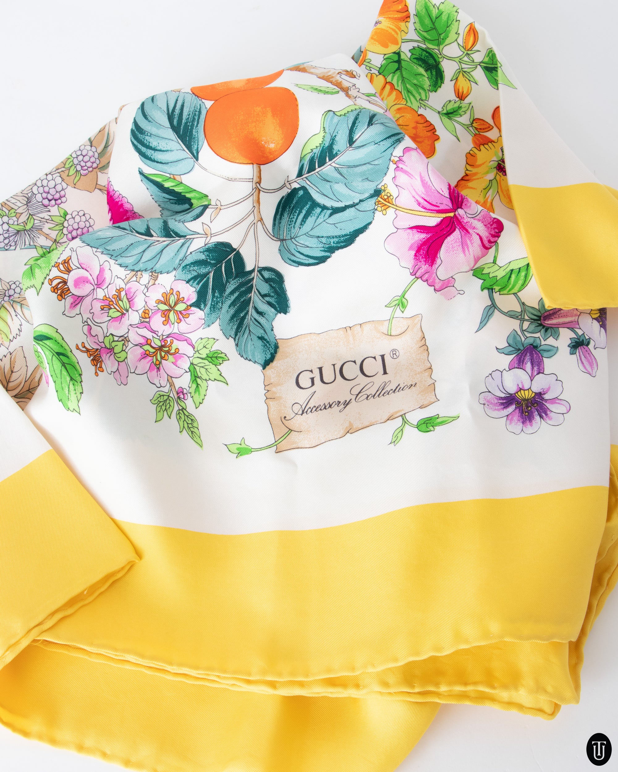 90s Gucci Fruits and Flowers Silk Scarf