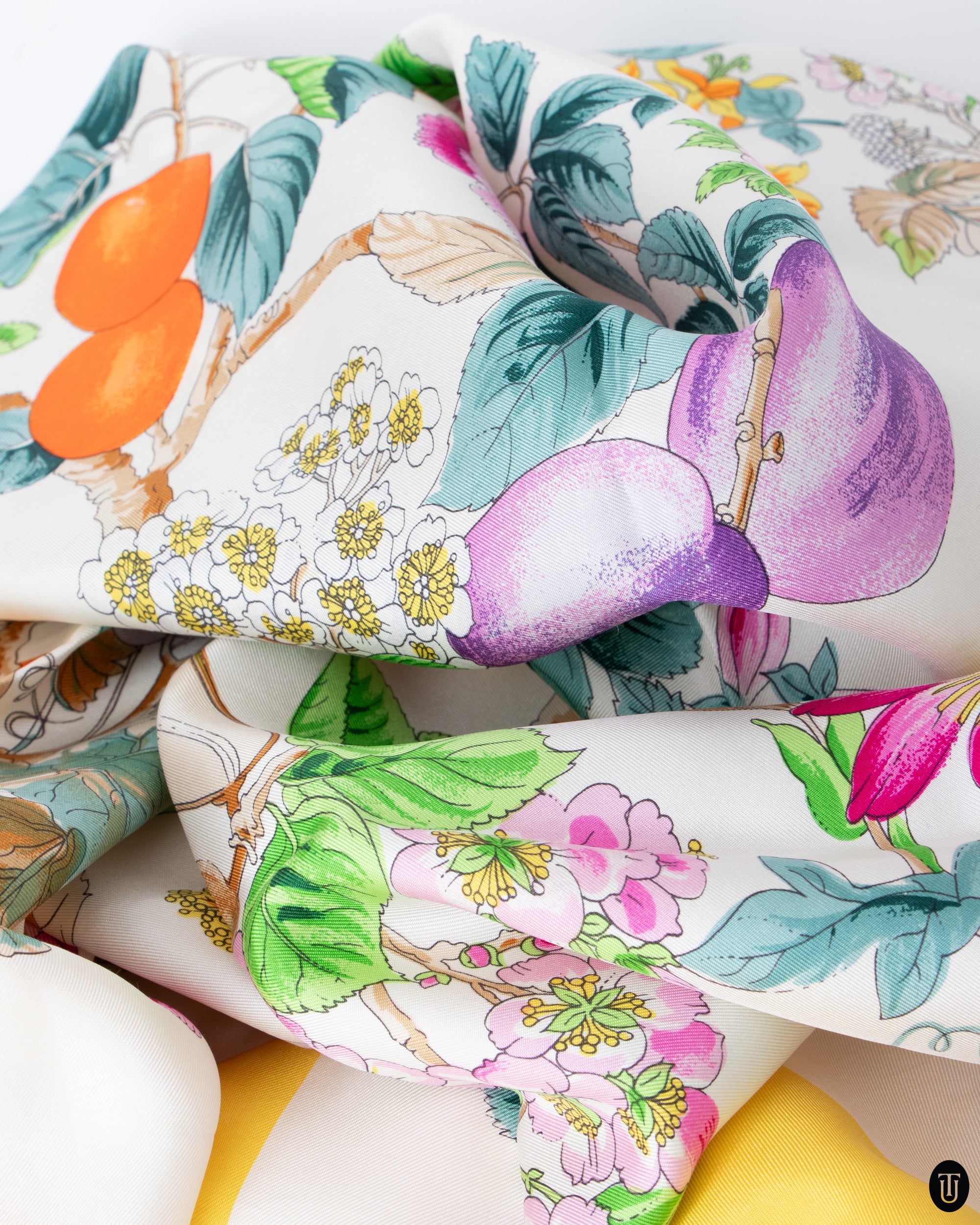 90s Gucci Fruits and Flowers Silk Scarf