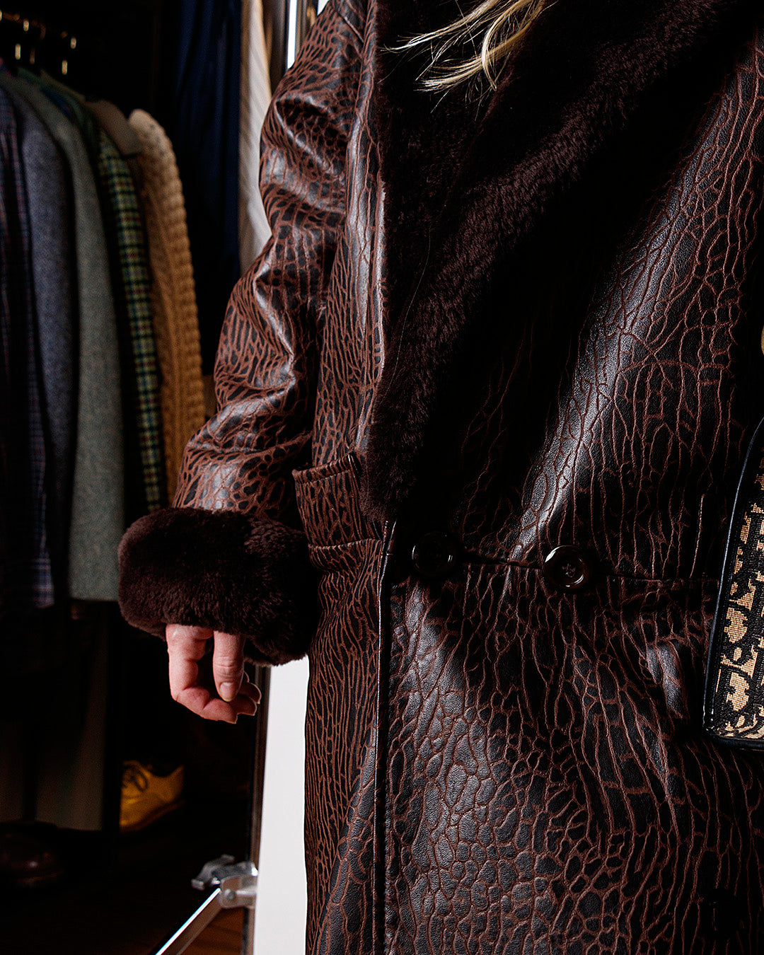 1980s Brown Leather&Shearling Coat L