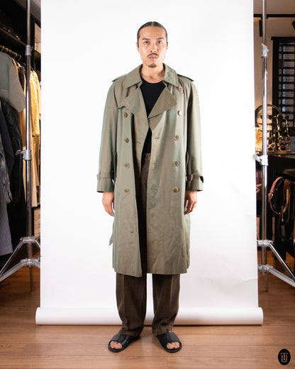 70's Burberry Khaki Sheen Trench Coat S