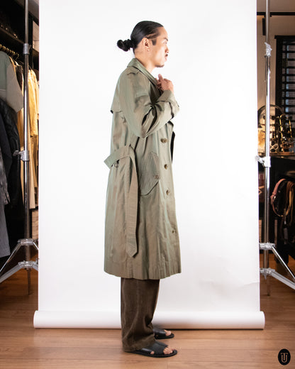 70's Burberry Khaki Sheen Trench Coat S