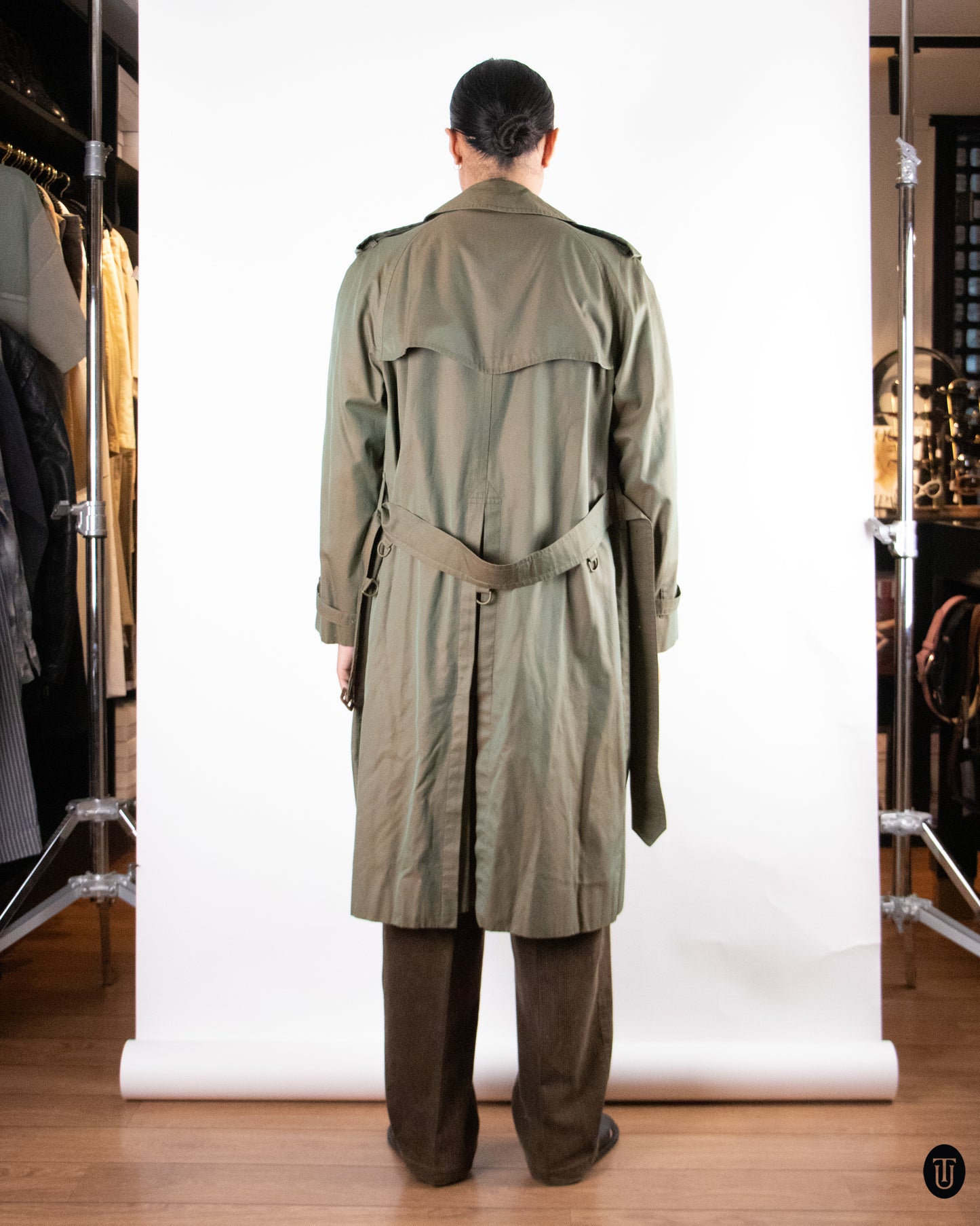 70's Burberry Khaki Sheen Trench Coat S