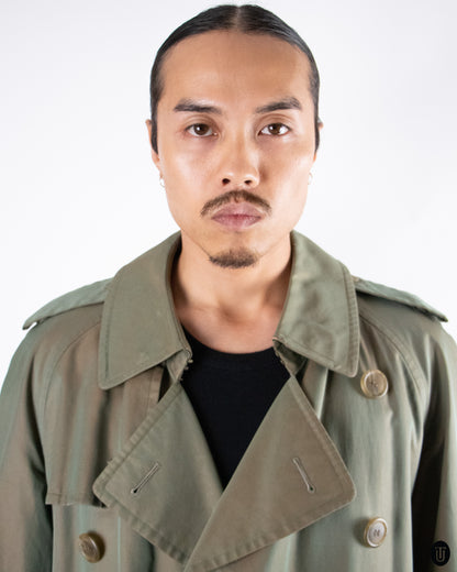 70's Burberry Khaki Sheen Trench Coat S