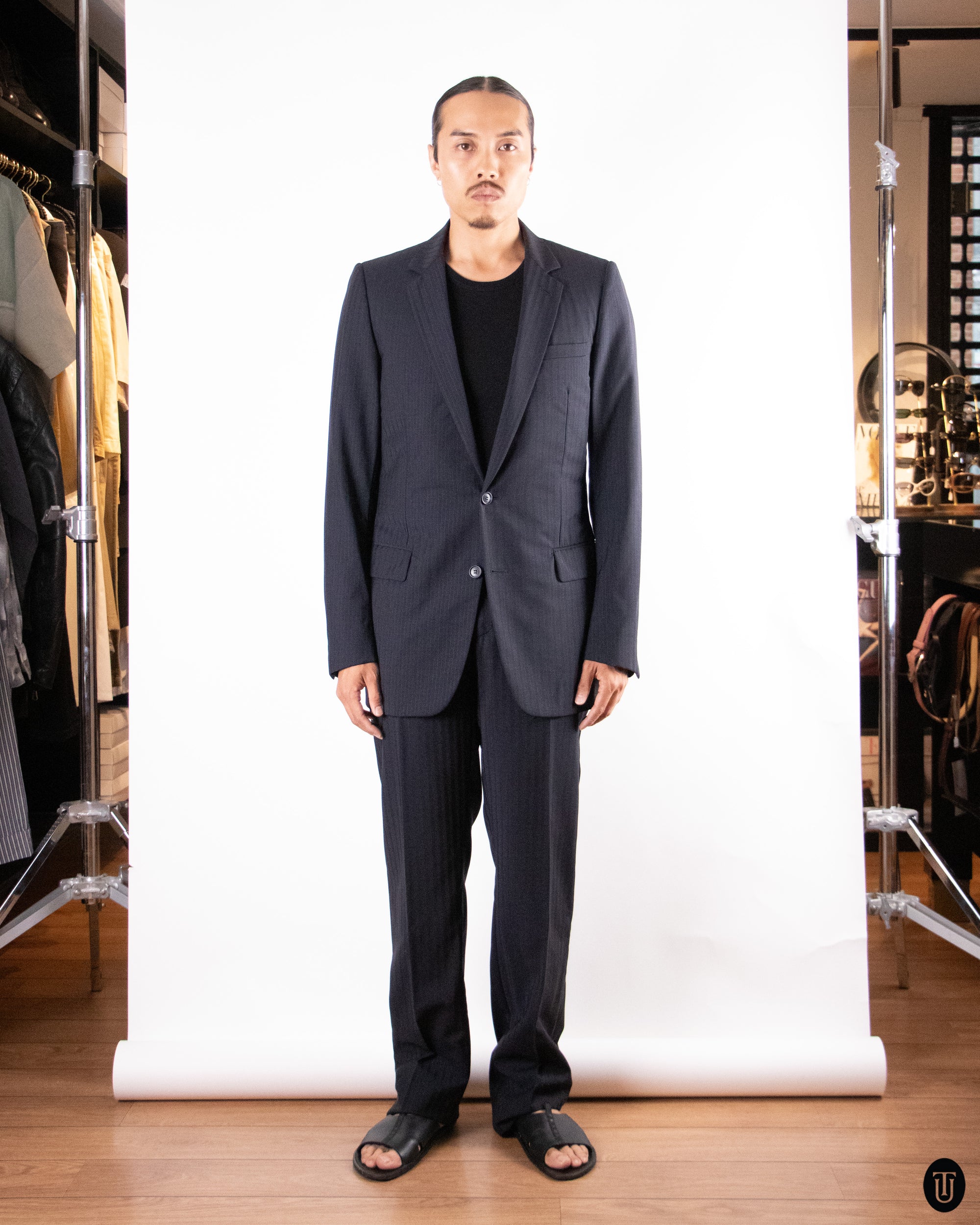 90's Dior Hedi Slimane Striped Wool and Mohair Suit S