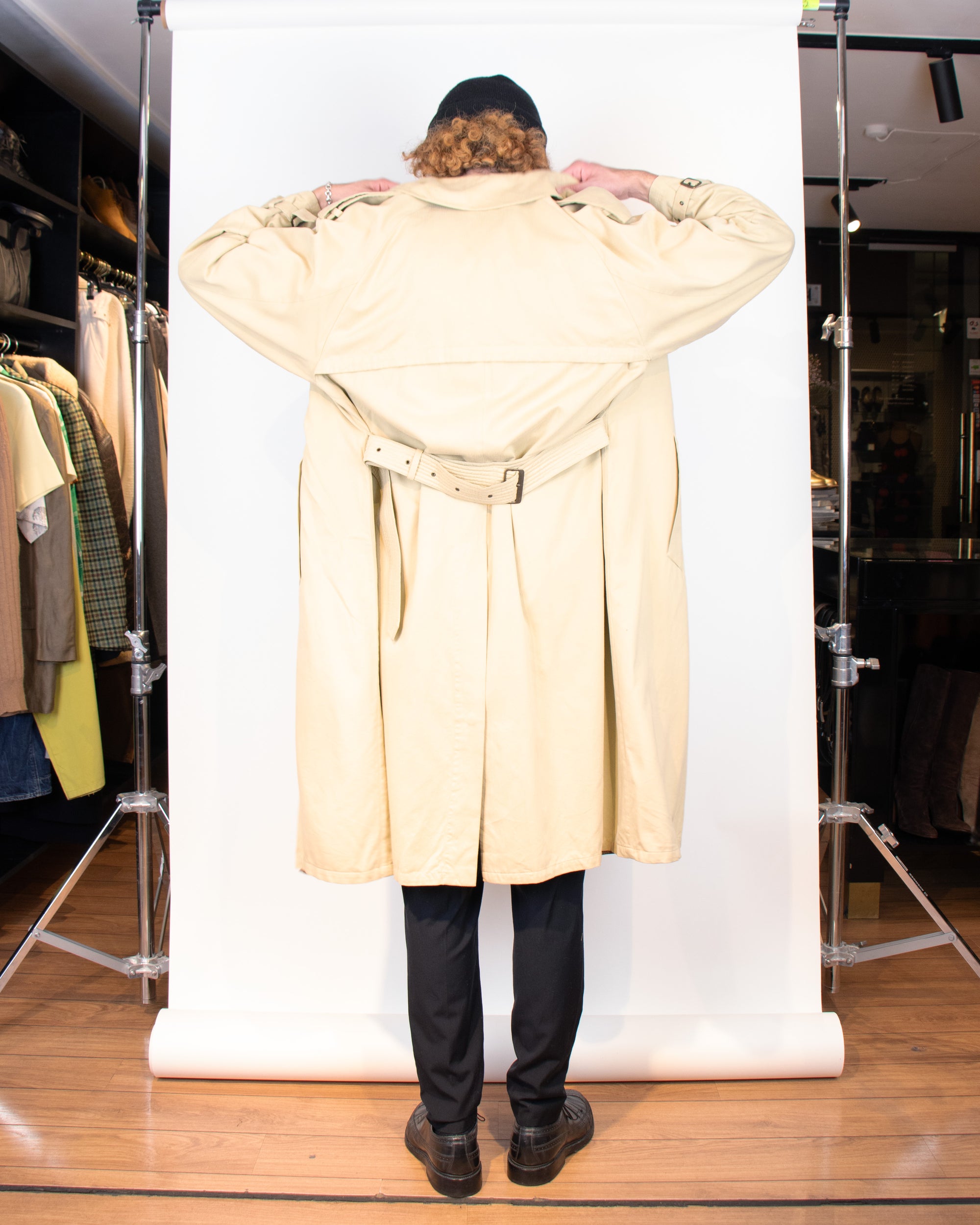 80's Giorgio Armani Beige Belted Trench Coat L