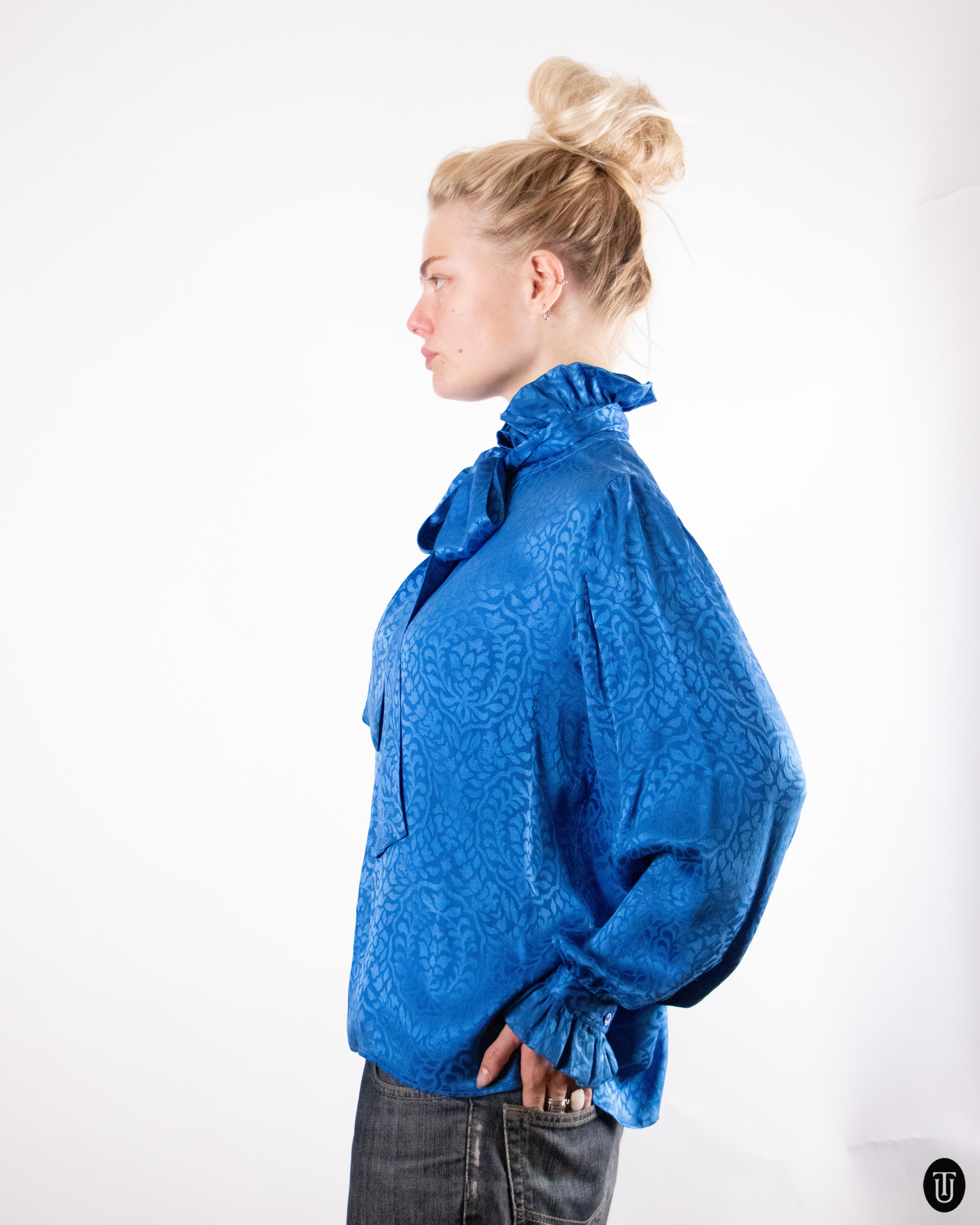 1980's Yves Saint Laurent Pussy Bow Blouse M