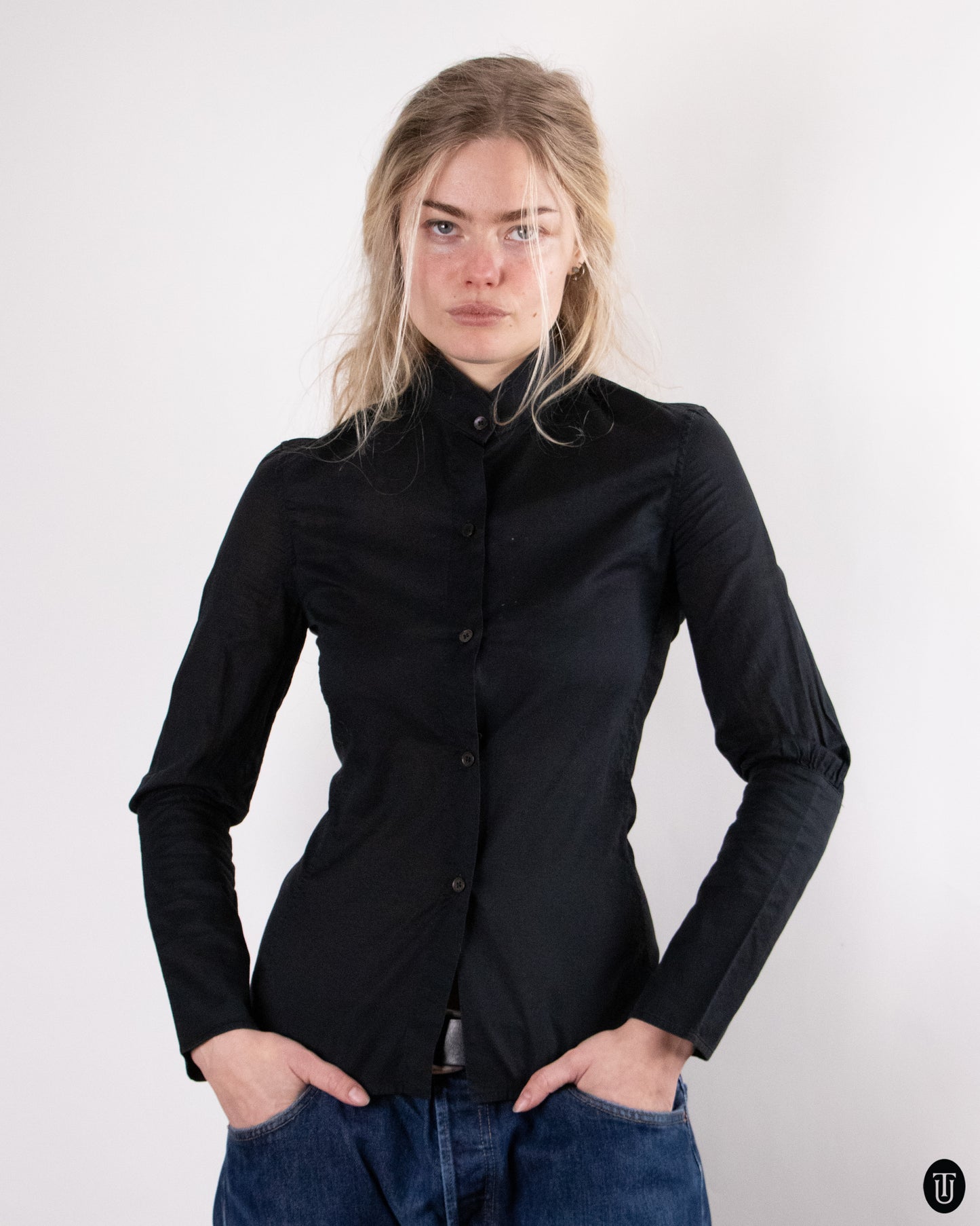 00's Yves Saint Laurent Rive Gauche by Tom Ford Black Cotton Shirt S