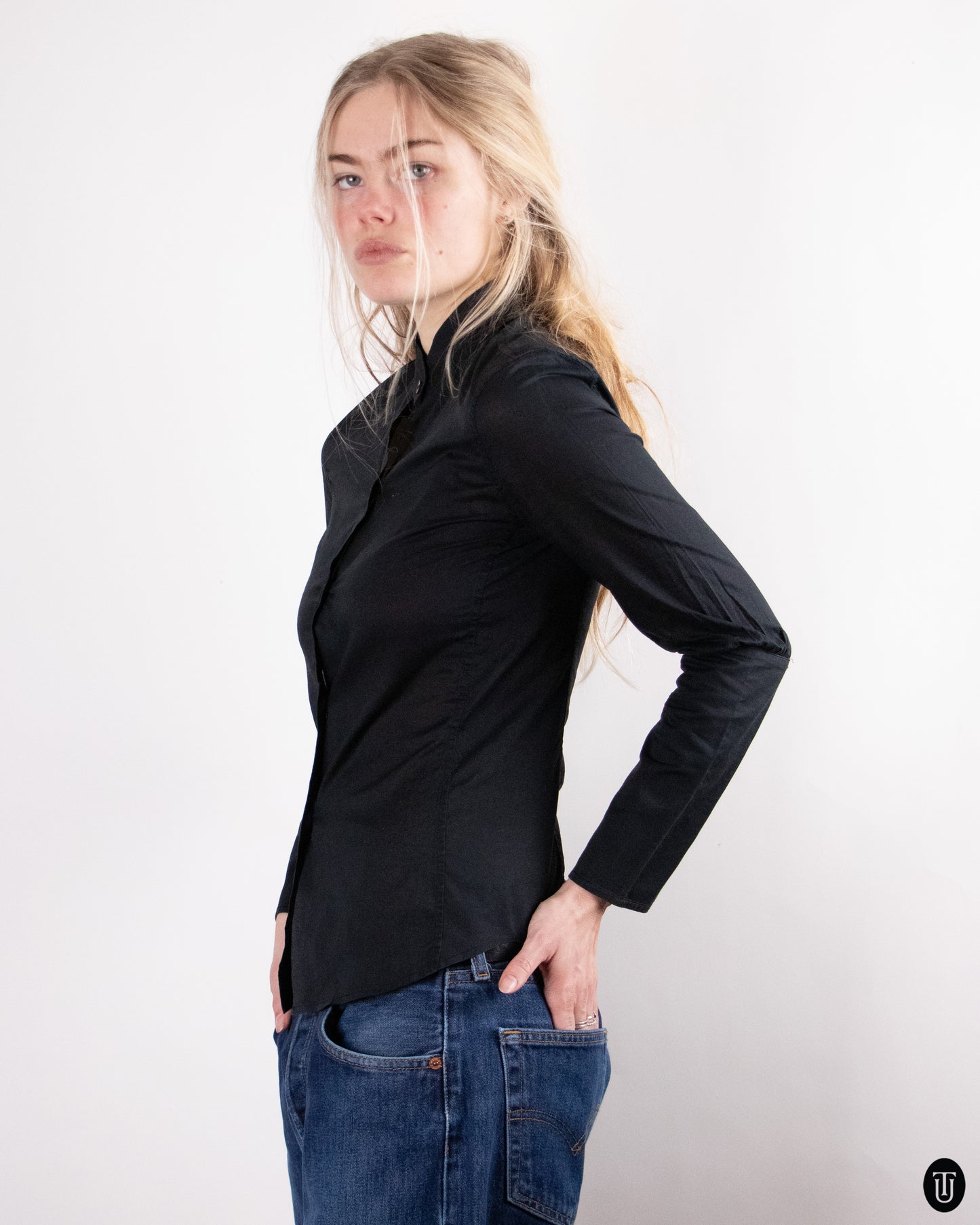 00's Yves Saint Laurent Rive Gauche by Tom Ford Black Cotton Shirt S