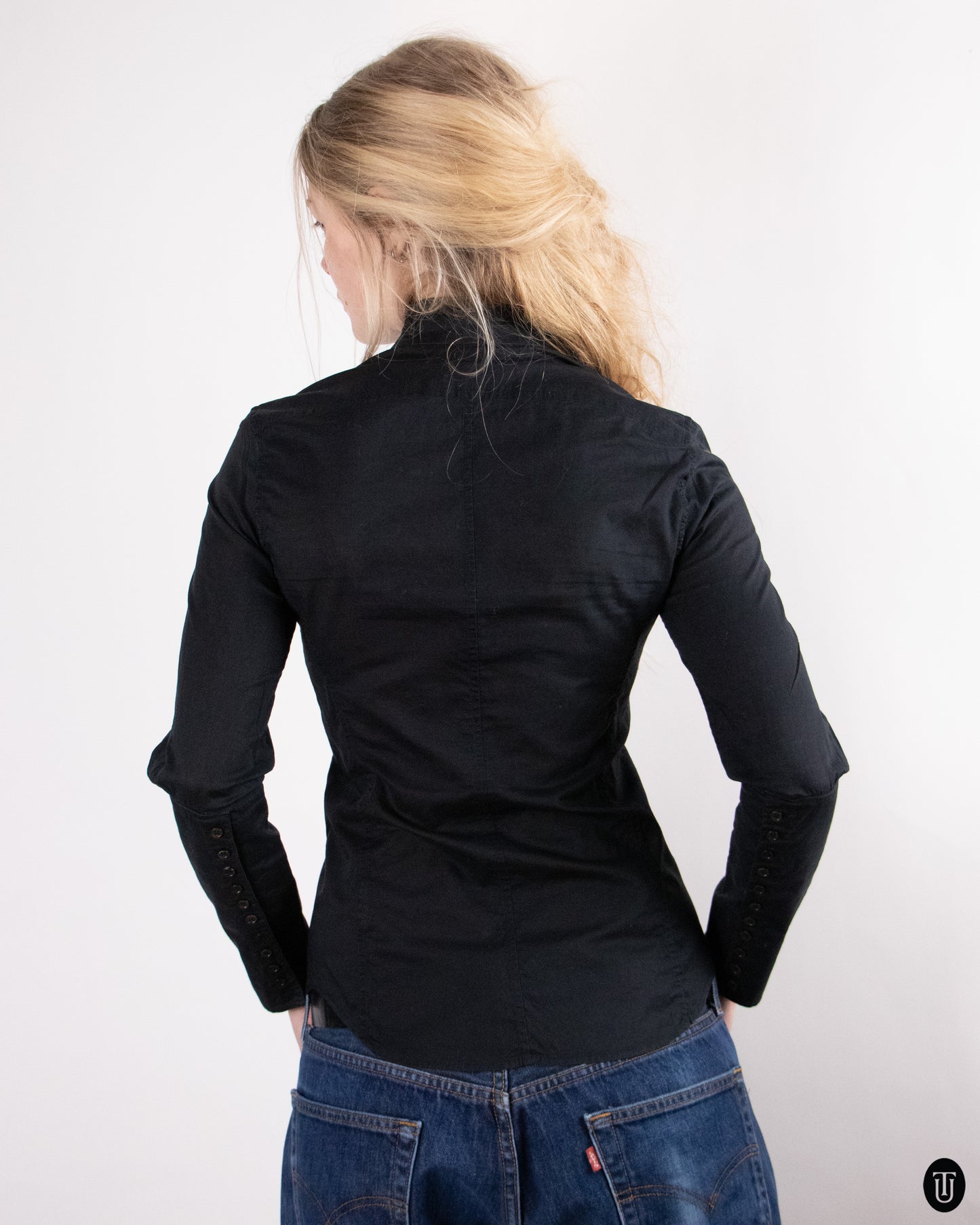 00's Yves Saint Laurent Rive Gauche by Tom Ford Black Cotton Shirt S