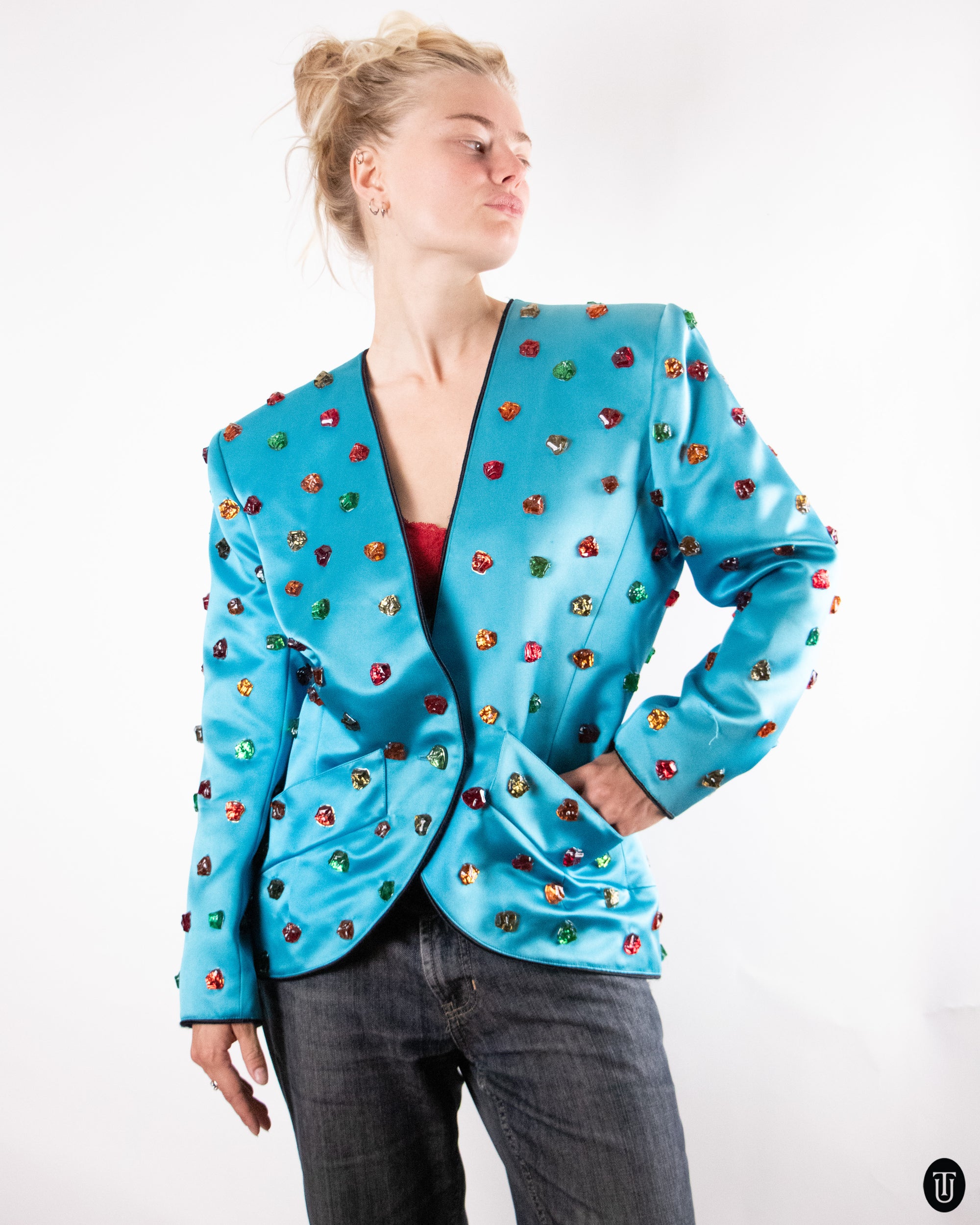 80's Yves Saint Laurent Rive Gauche Gem Stone Blazer L