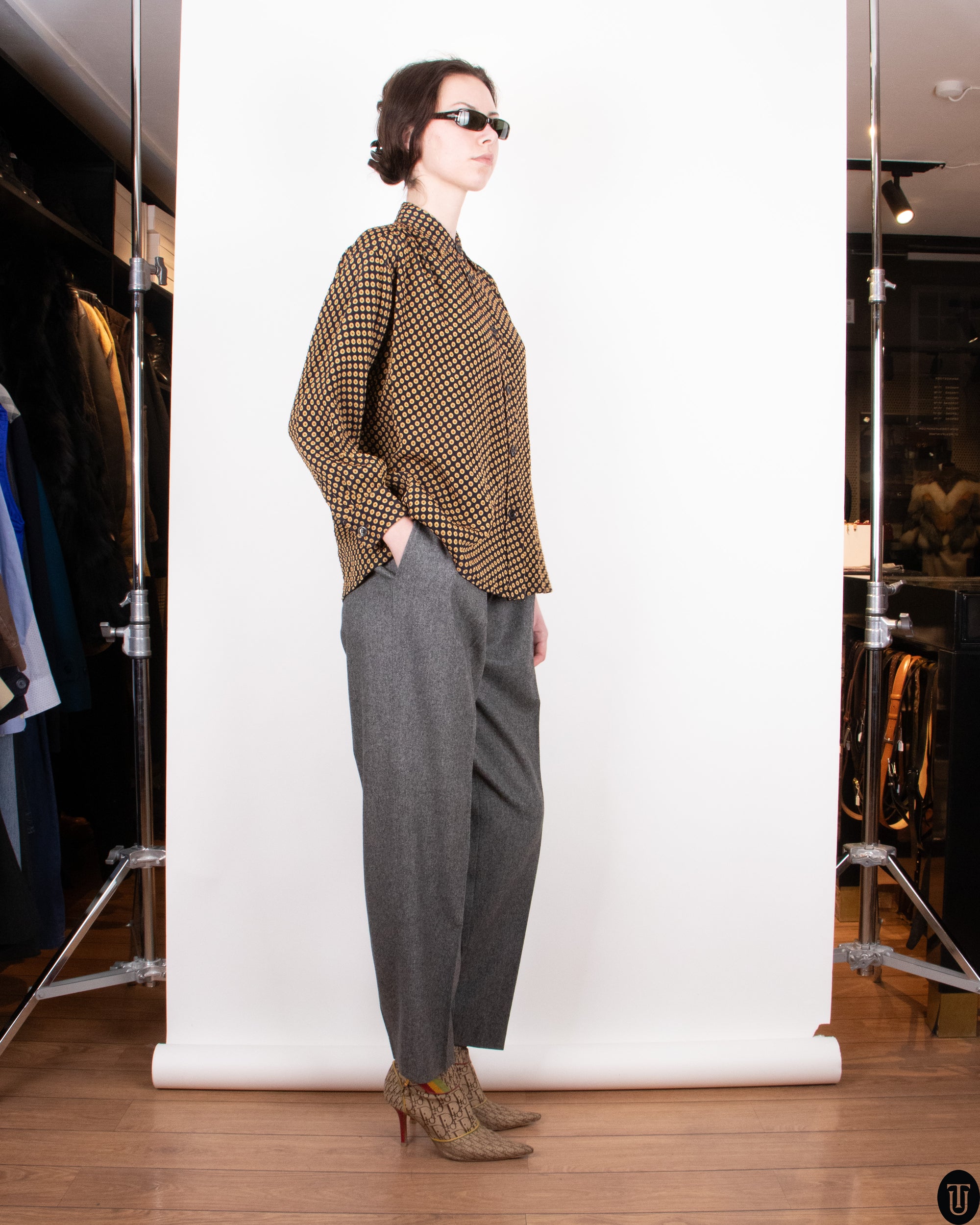 80s Yves Saint Laurent Patterned Blouse S