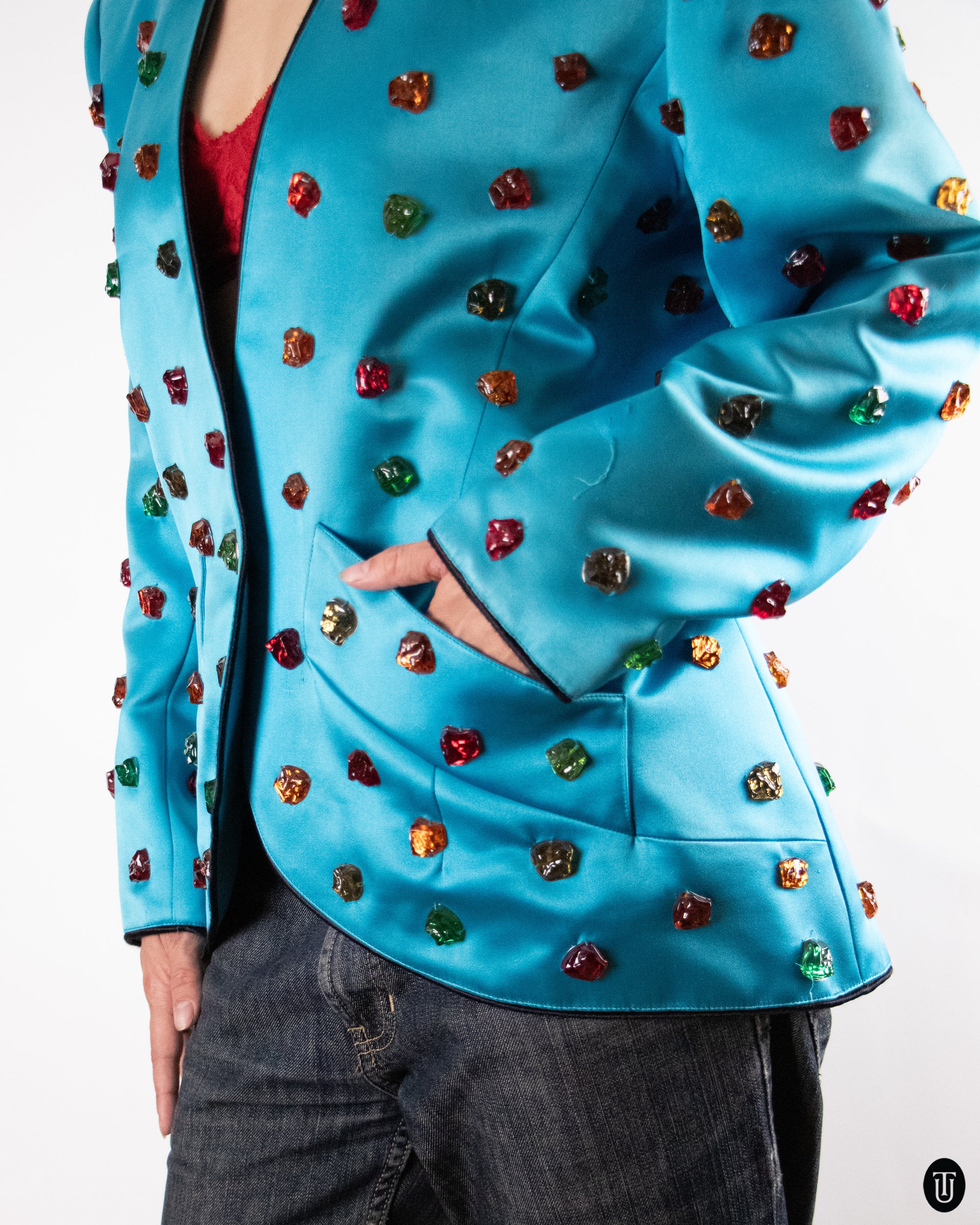 80's Yves Saint Laurent Rive Gauche Gem Stone Blazer L