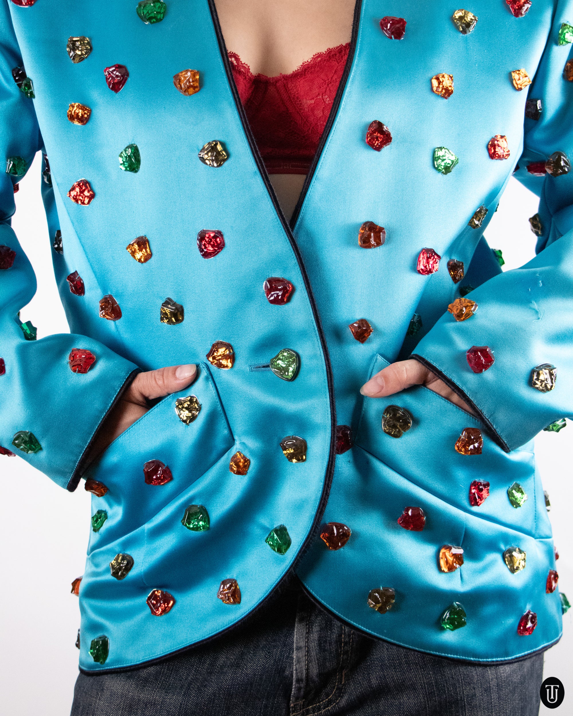 80's Yves Saint Laurent Rive Gauche Gem Stone Blazer L