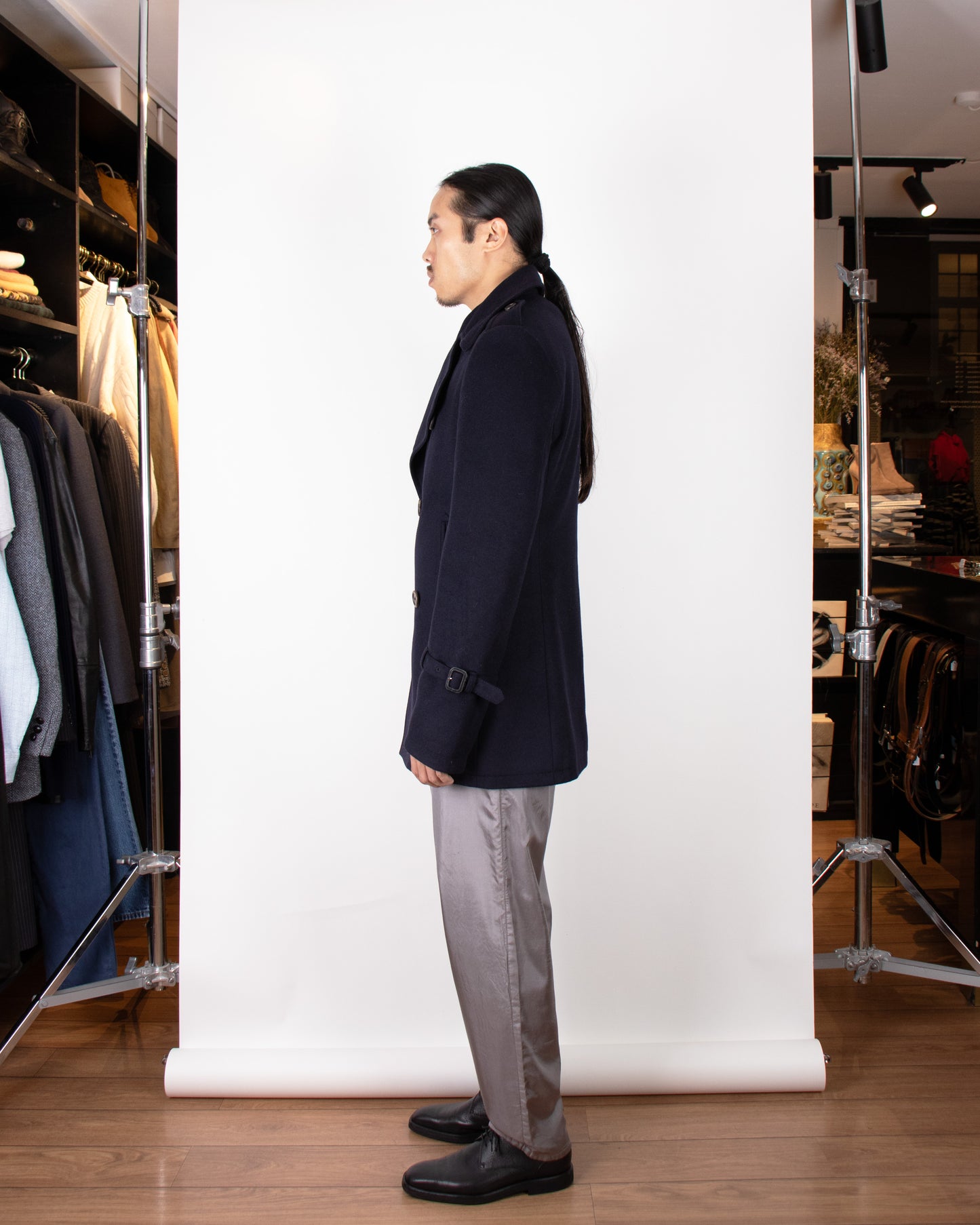 00's Aquascutum Navy Wool Pea Coat M