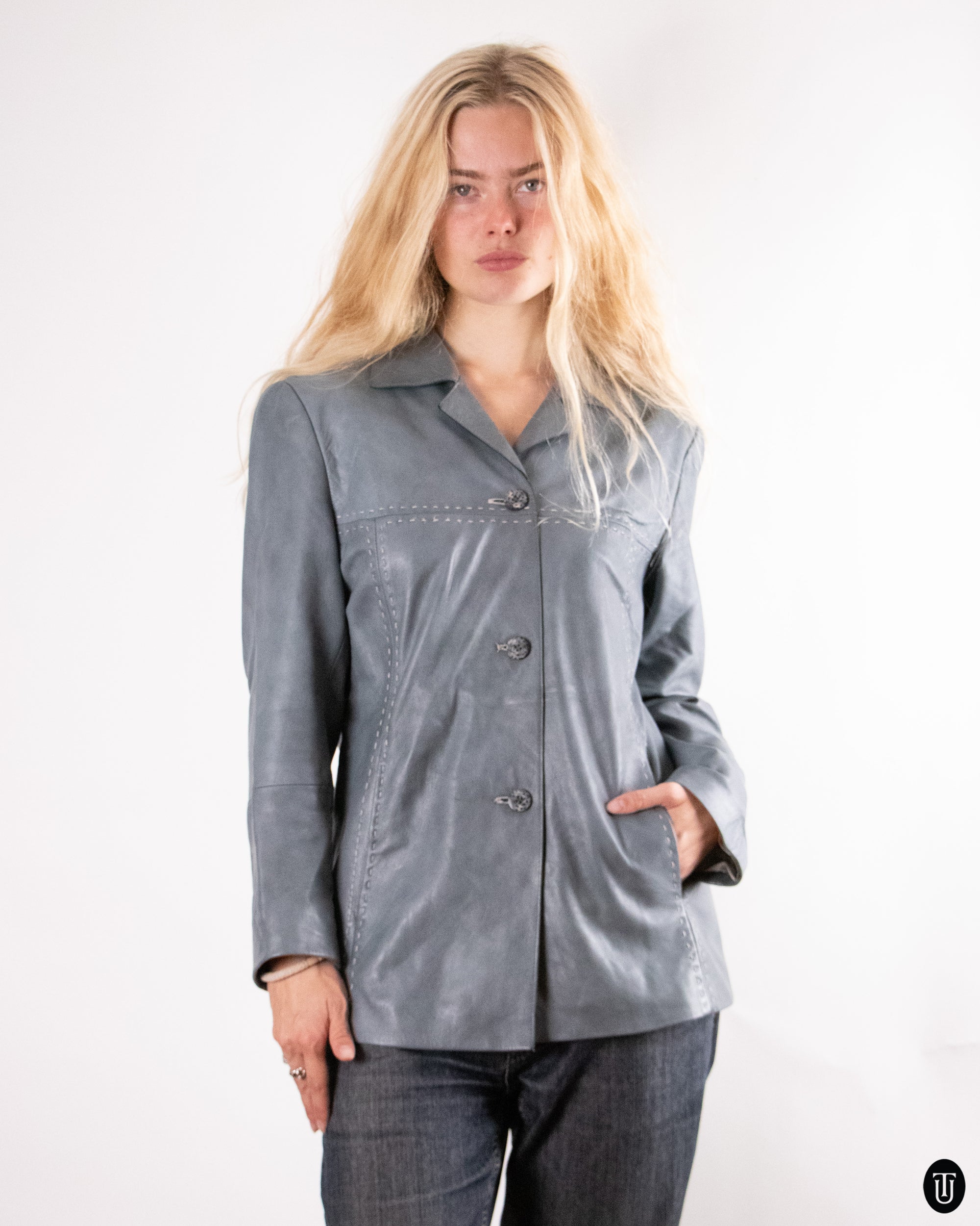 90's Blue Nappa Leather Jacket M