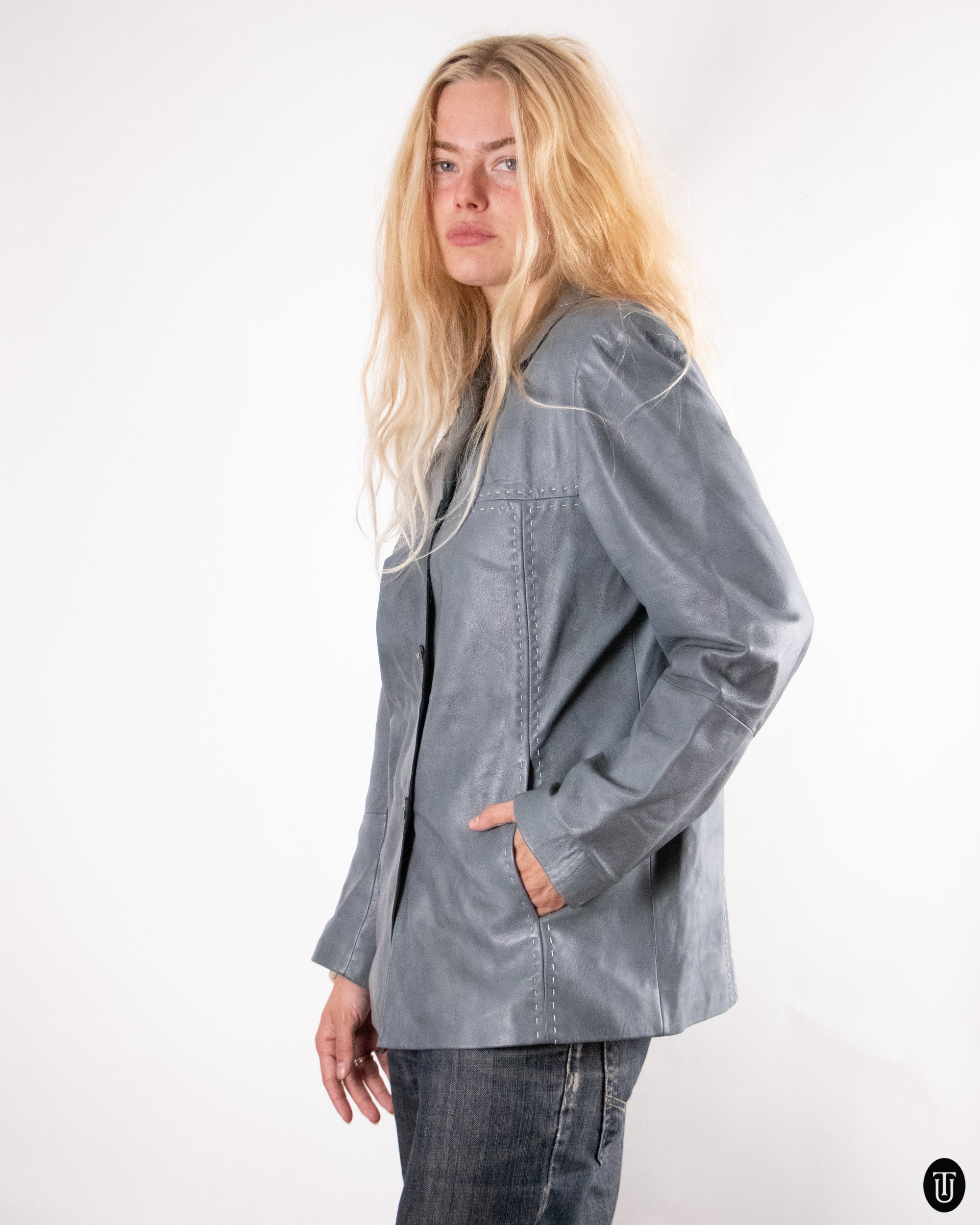 90's Blue Nappa Leather Jacket M
