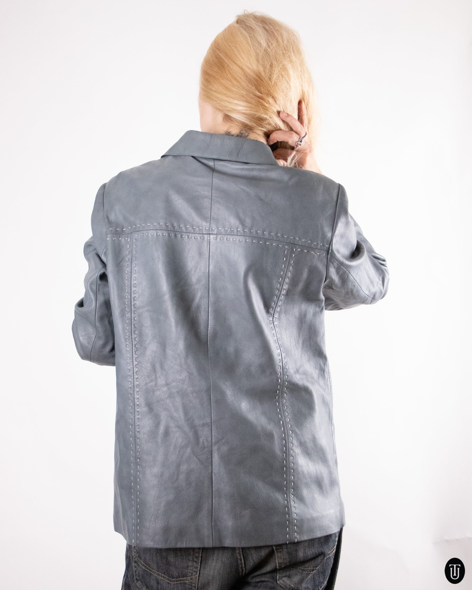 90's Blue Nappa Leather Jacket M