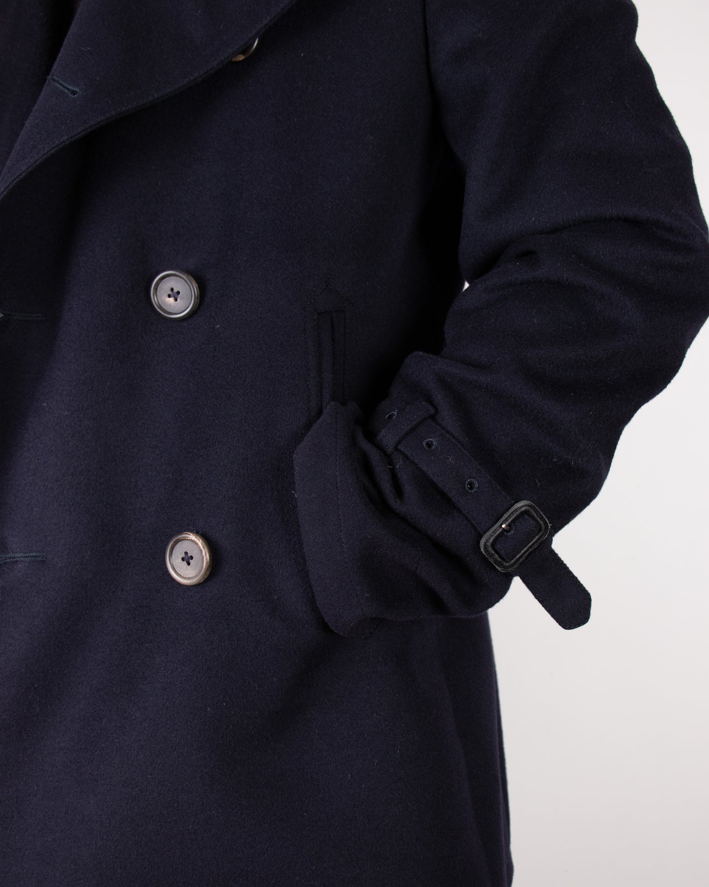 00's Aquascutum Navy Wool Pea Coat M