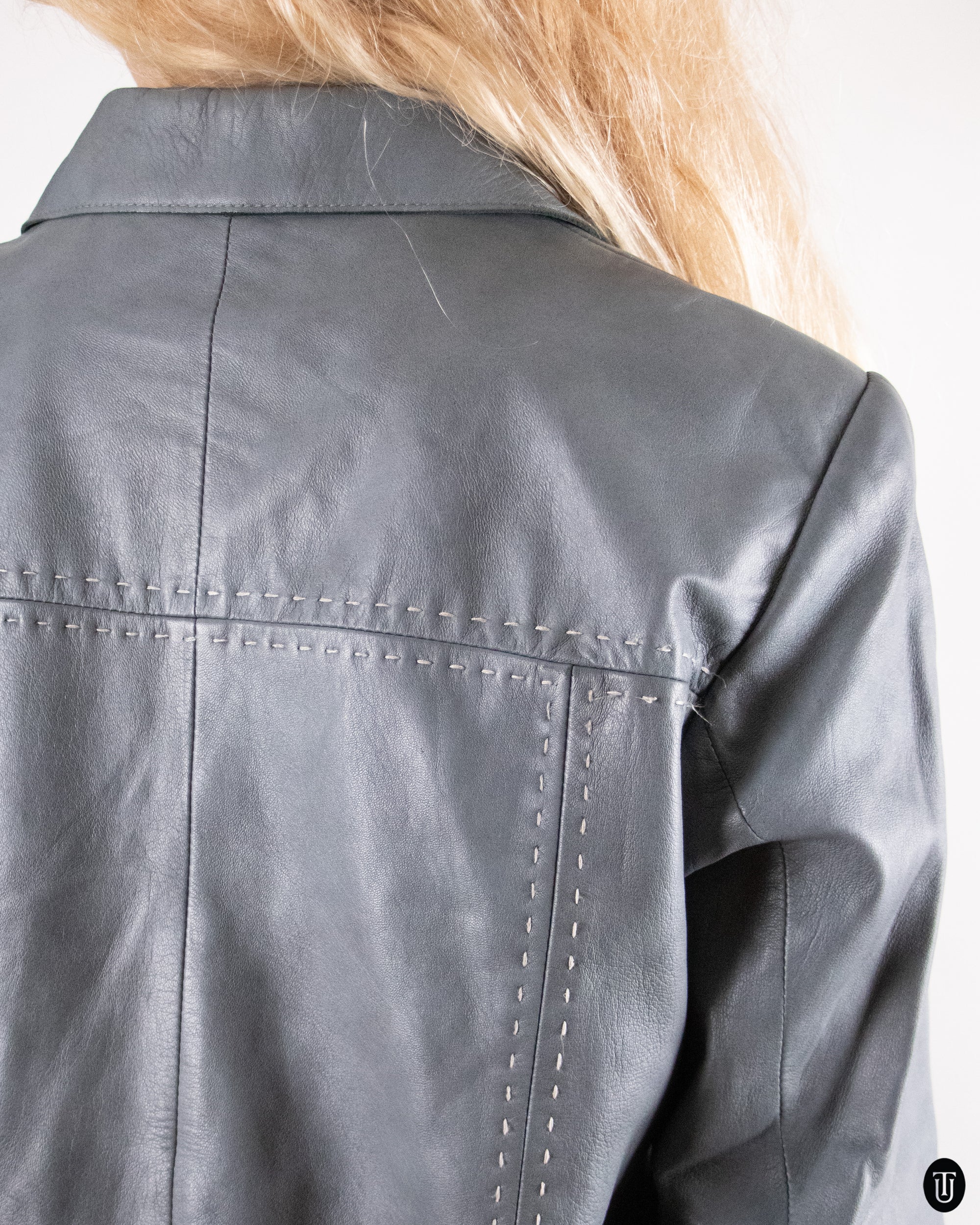 90's Blue Nappa Leather Jacket M