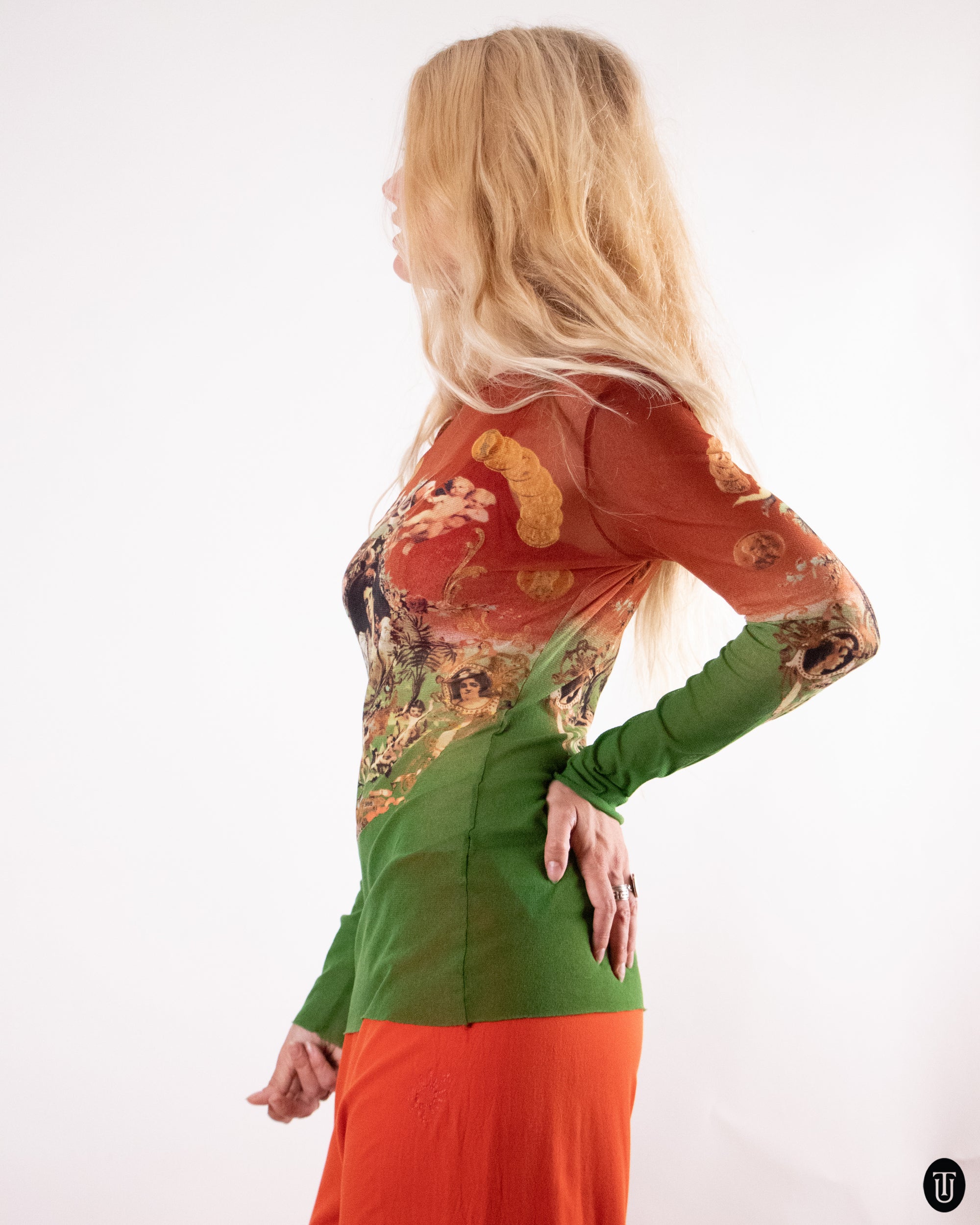 00's Jean Paul Gaultier Tattoo Long Sleeve Mesh Top XS